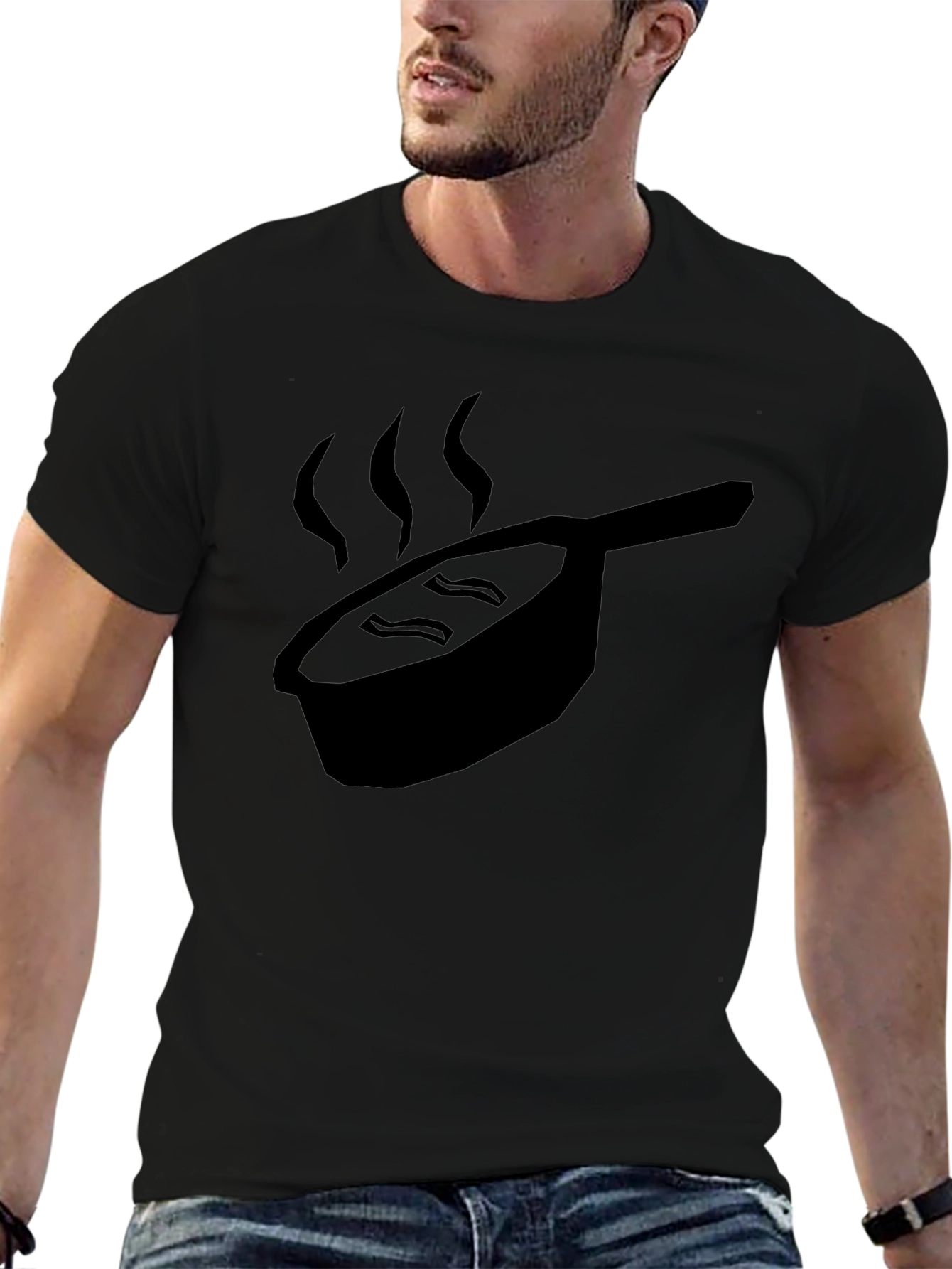 Black Funny Bacon & Pan T-Shirt - Foodie Tee view 6