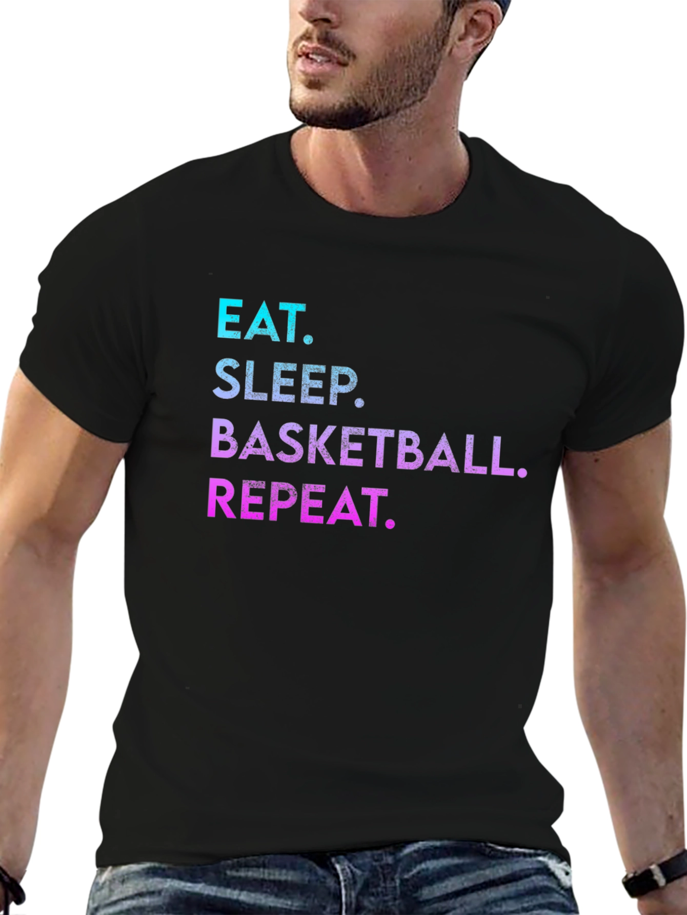 Black Eat Sleep Basketball Repeat Graphic Tee view 6