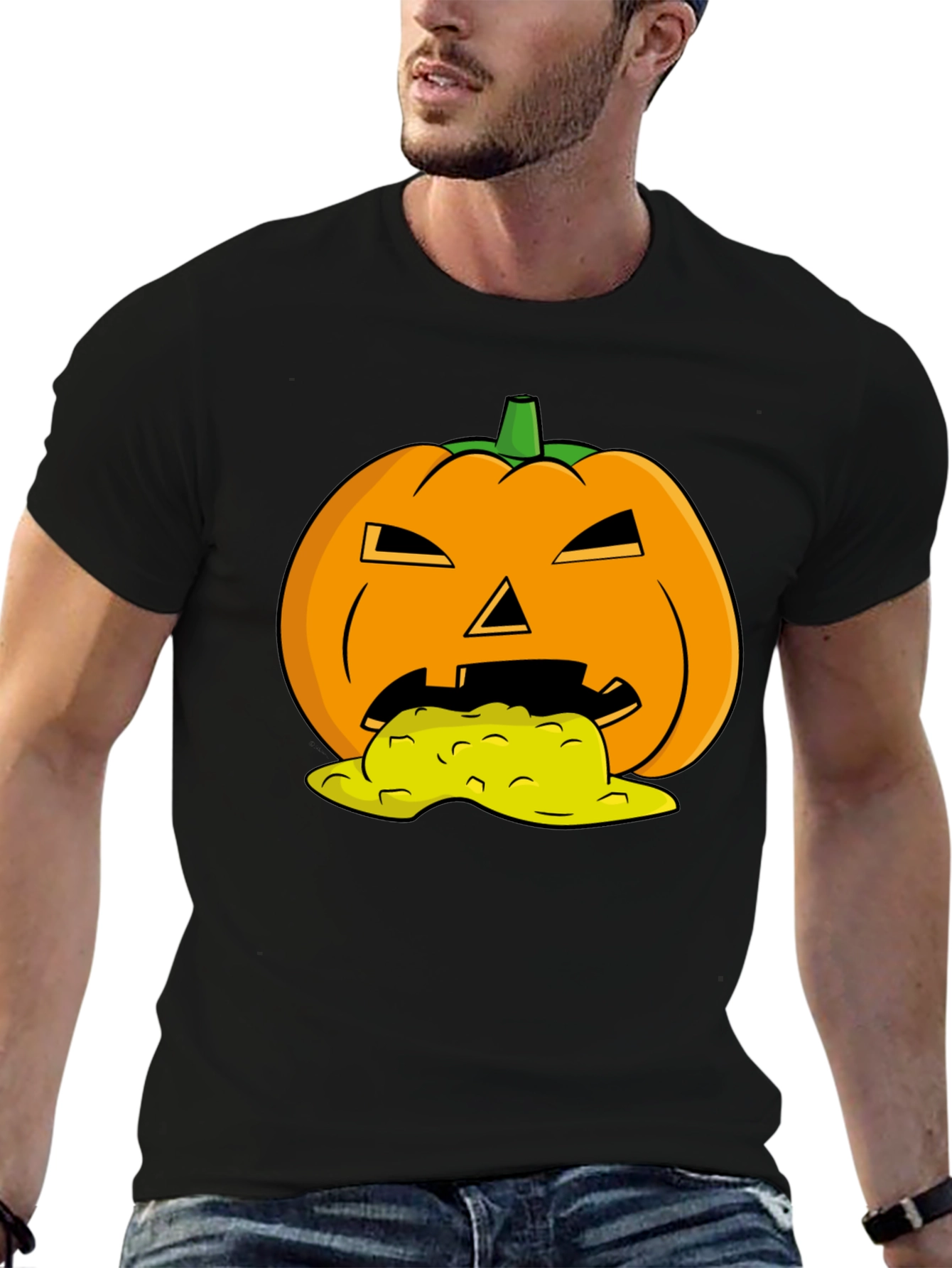 Black Halloween Pumpkin Vomit Graphic Tee - Black view 6