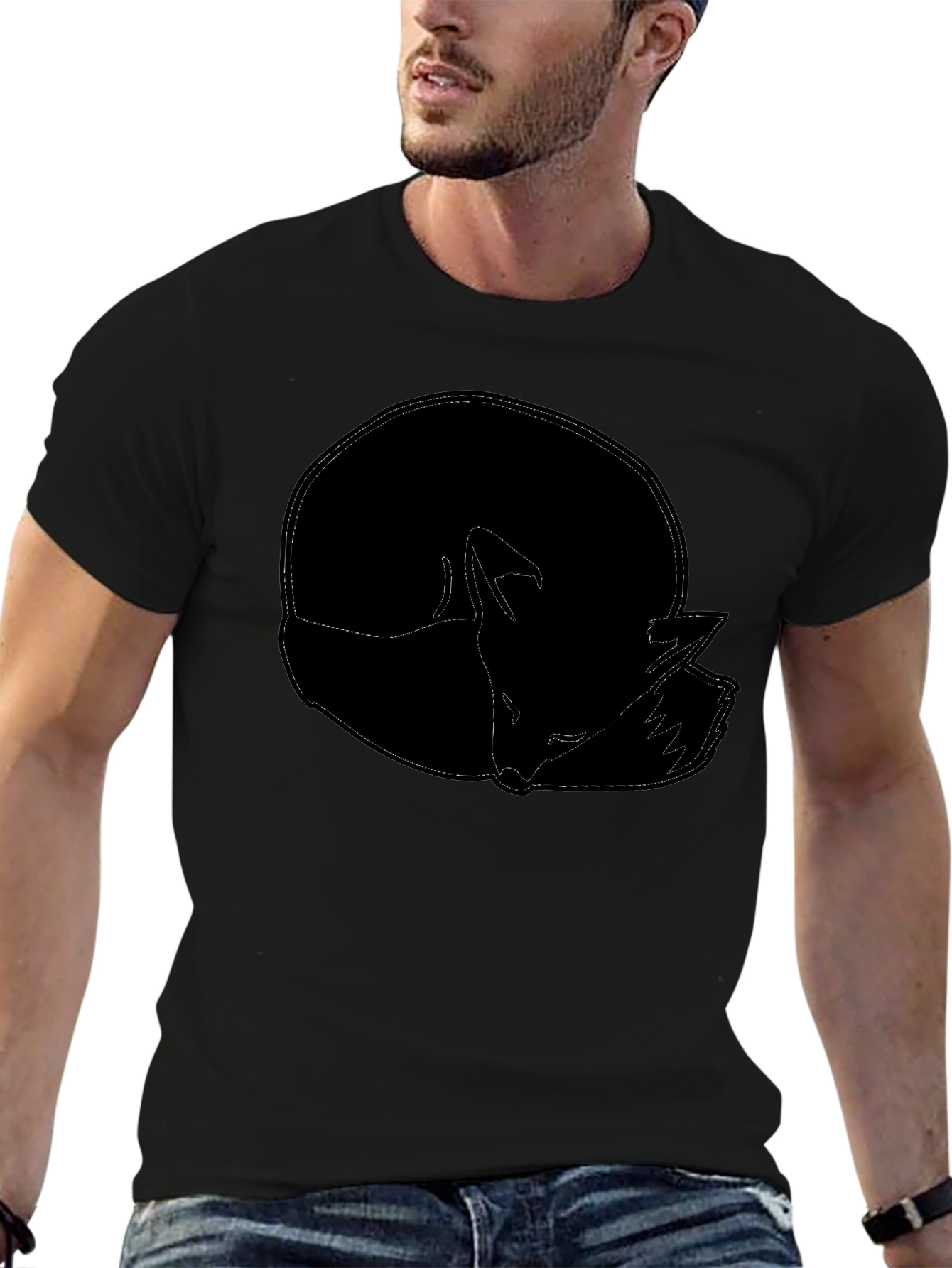 Black Fox Outline Graphic Tee - Minimalist Style view 6