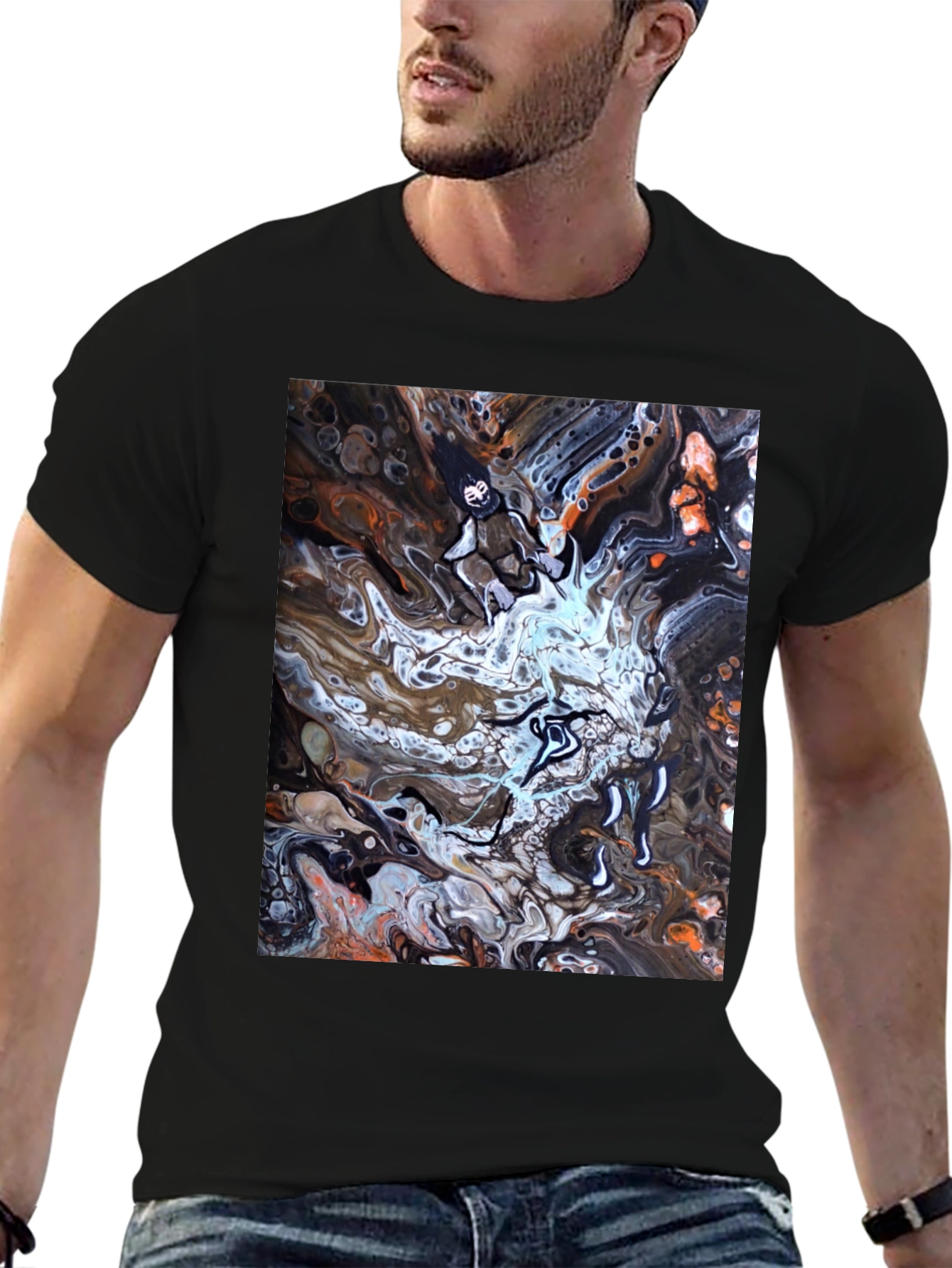 Black Abstract Art Graphic Tee - Black view 6