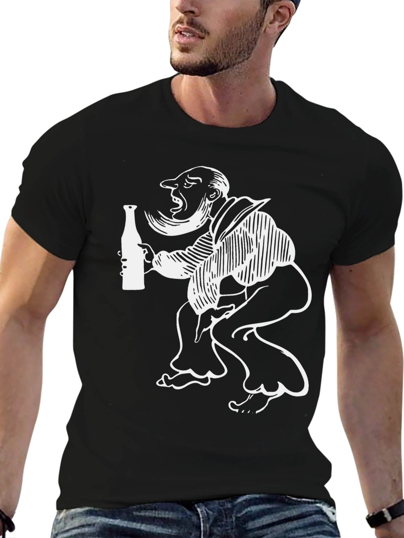 Black Humorous Cartoon Graphic Tee - Black view 6