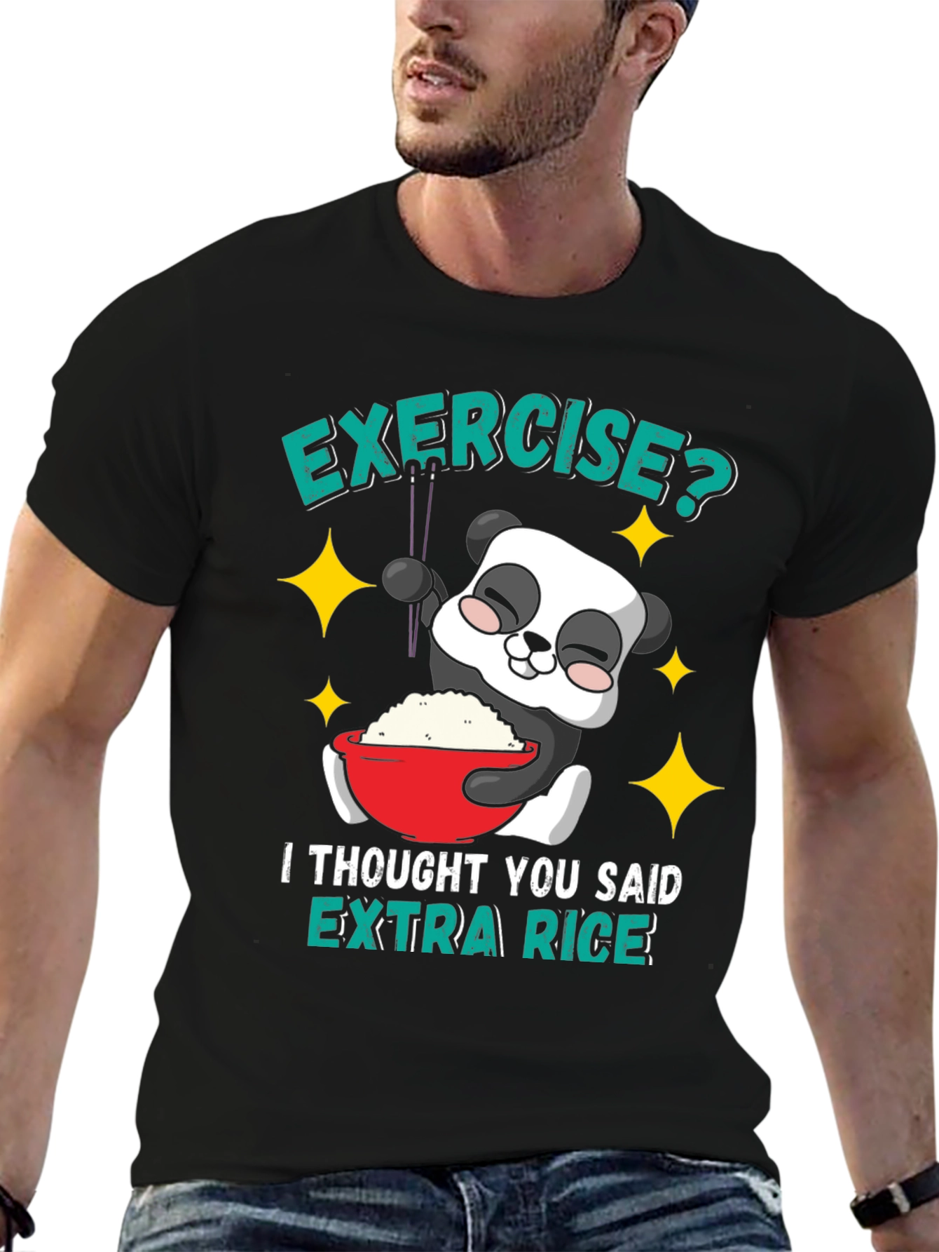 Black Funny Panda Extra Rice T-Shirt view 6