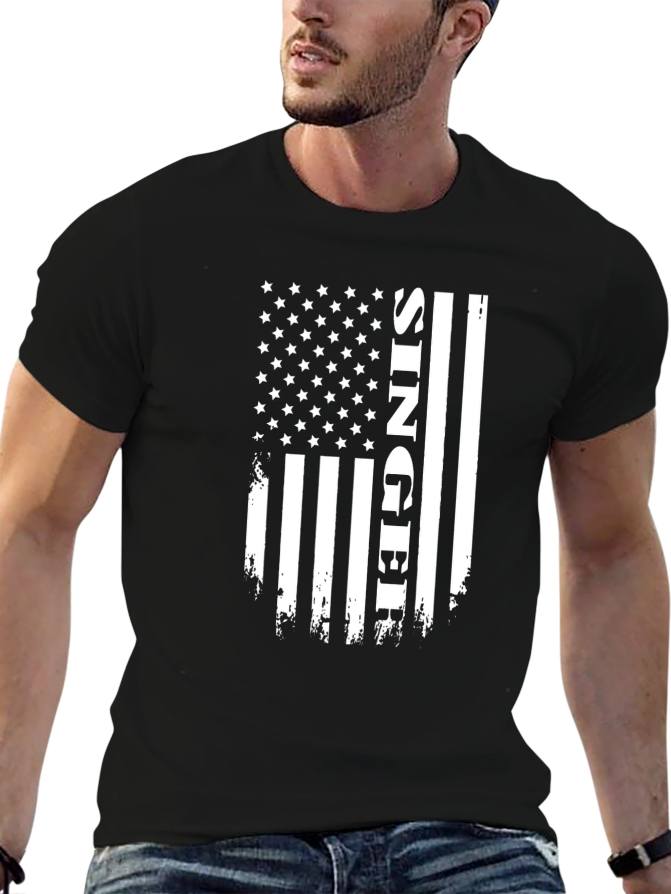 Black Singer American Flag Graphic Tee view 6