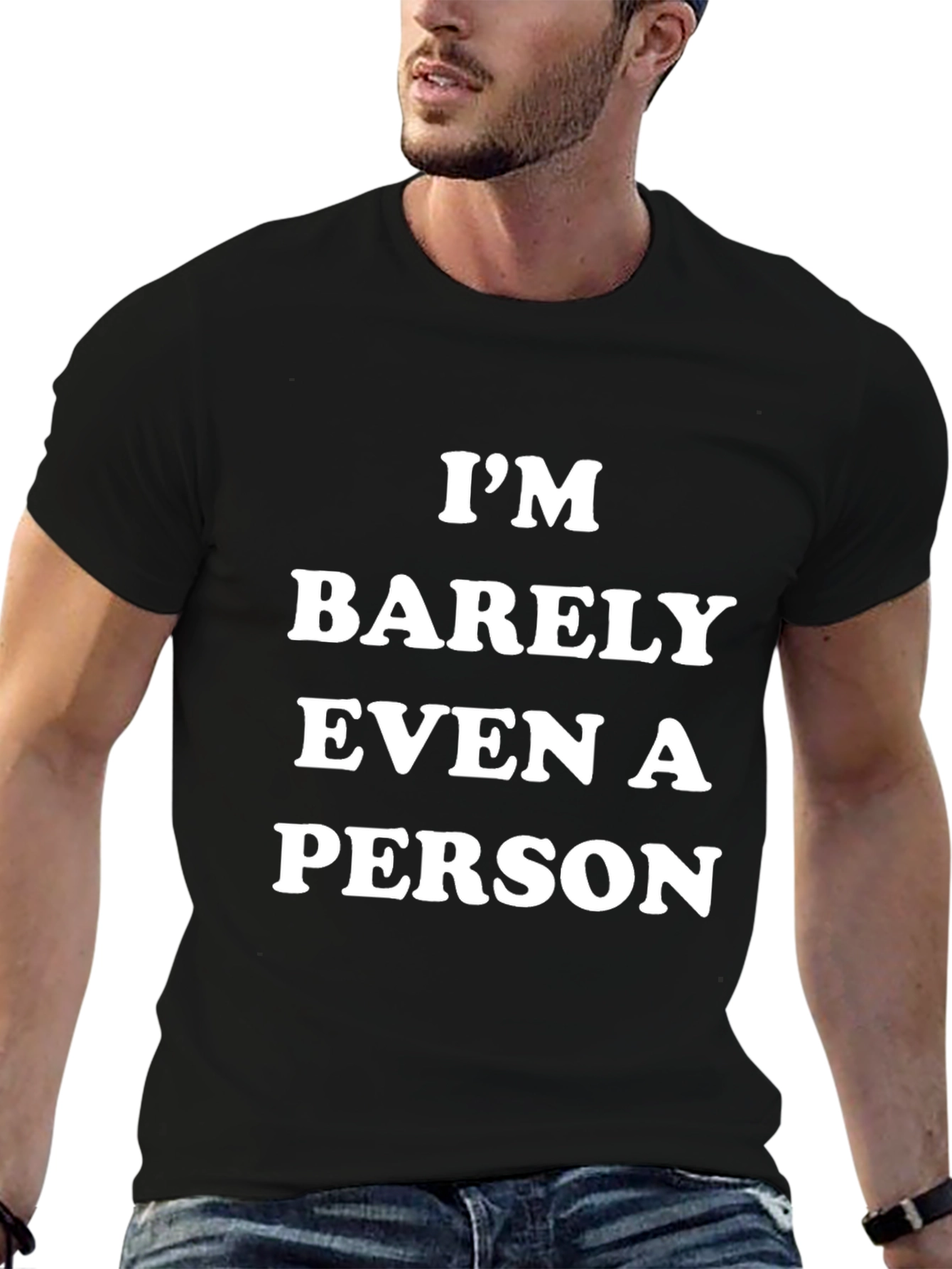 Black Funny T-Shirt: I'm Barely Even A Person - Black view 6
