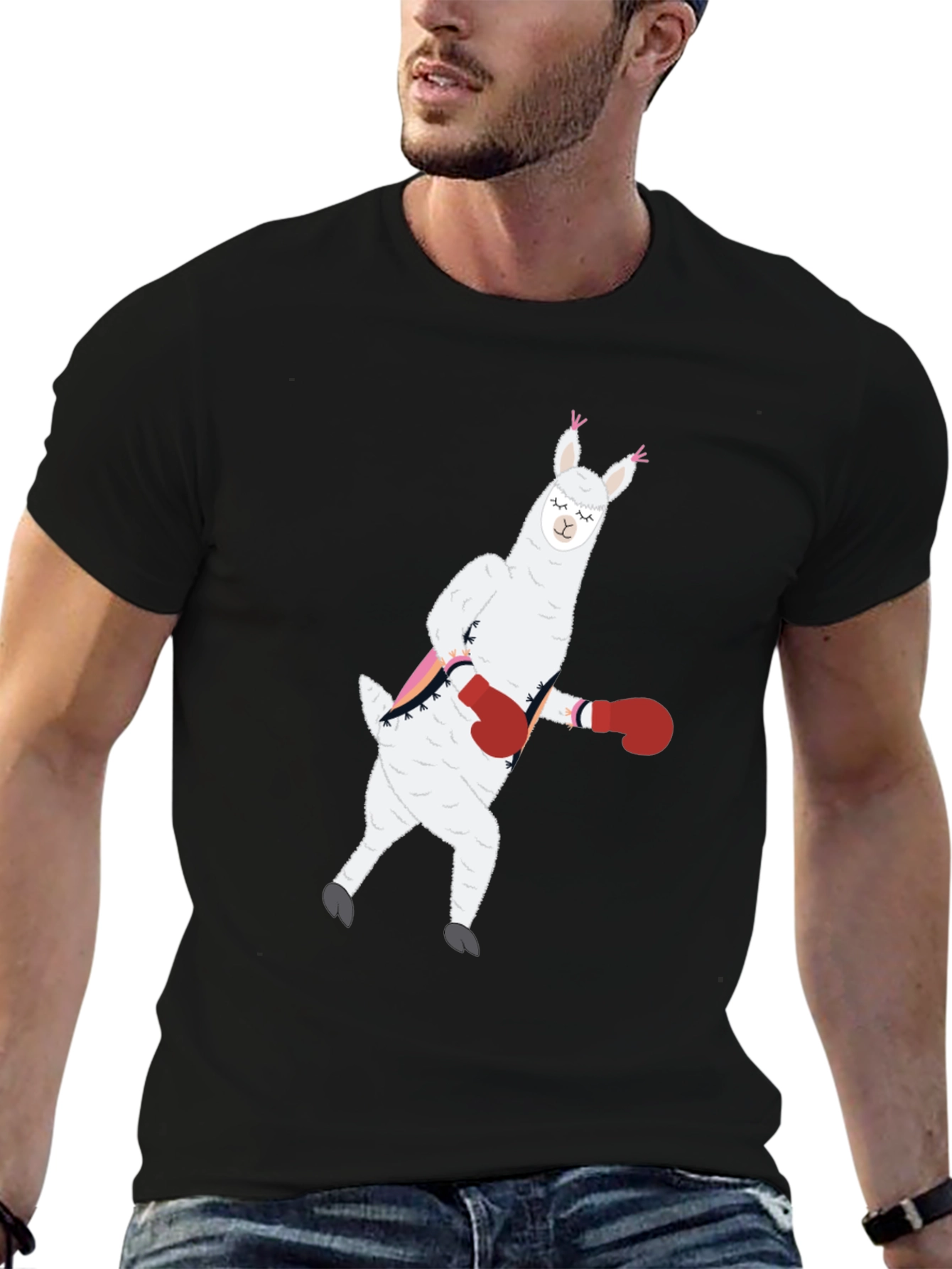 Black Llama Boxing Funny Graphic Tee view 6