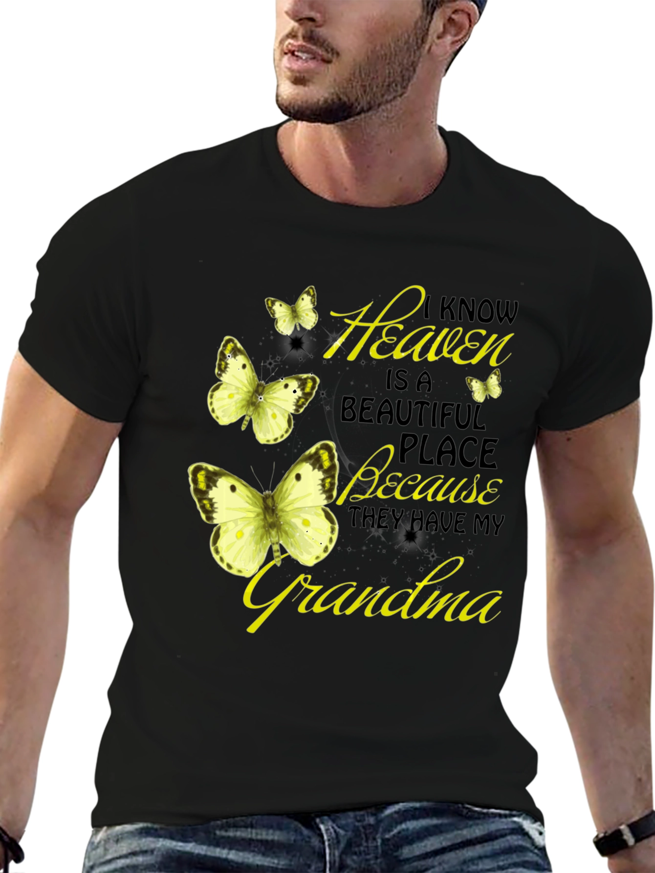 Black Heavenly Grandma Butterfly T-Shirt - Black view 6