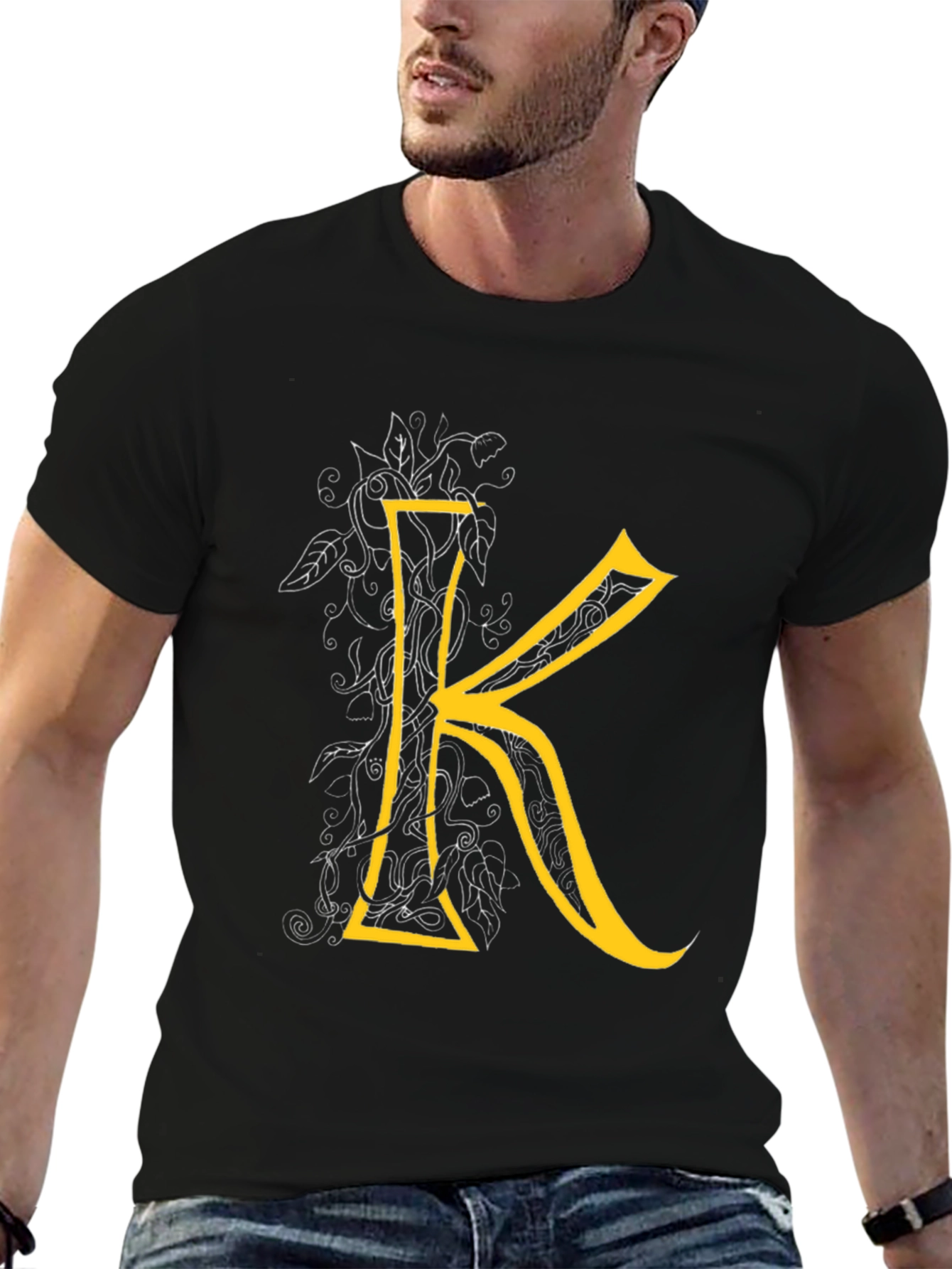 Black Letter K Graphic Tee - Black Cotton Blend view 6