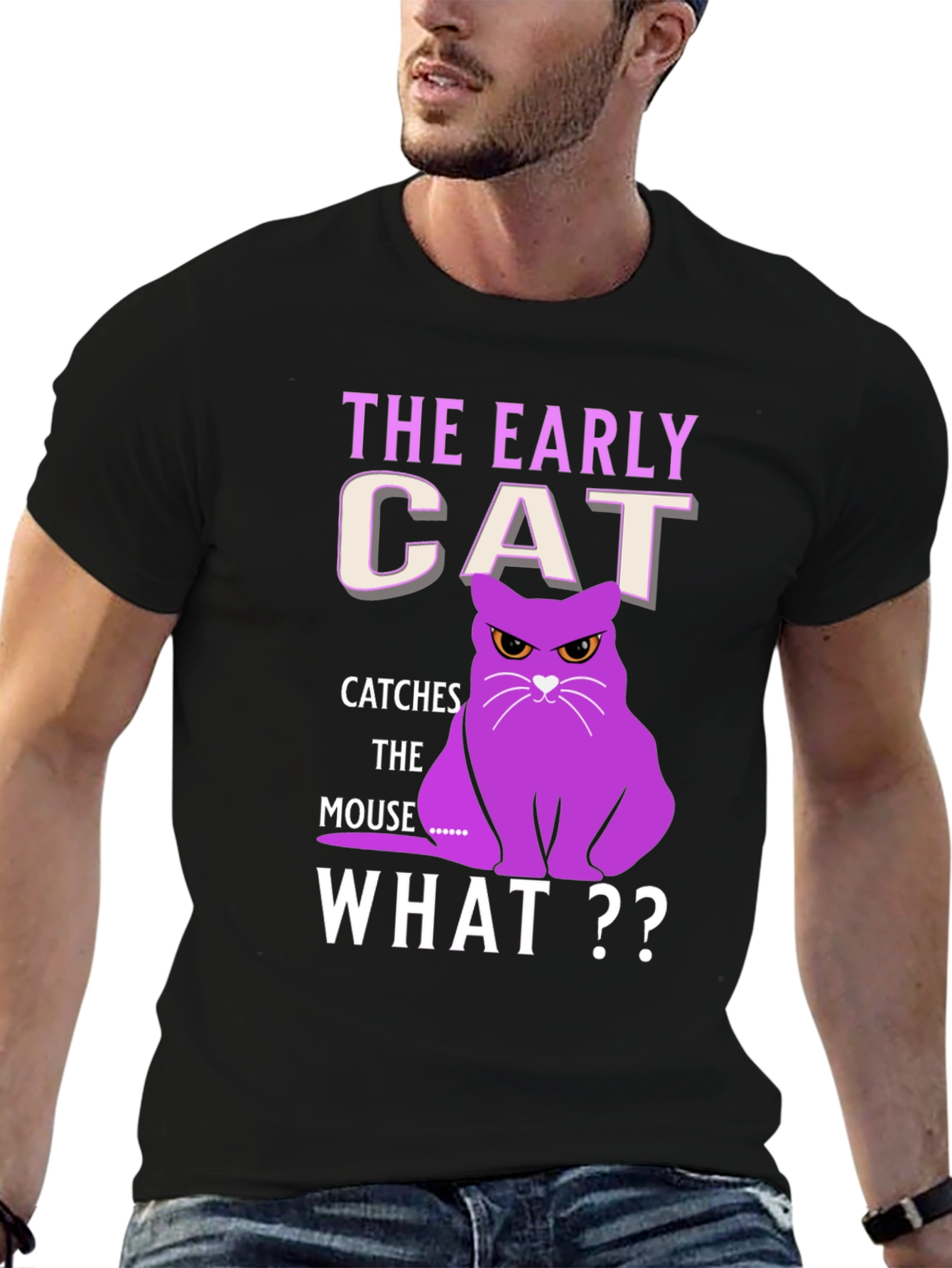 Black Early Cat T-Shirt - Funny Cat Lover Tee view 6