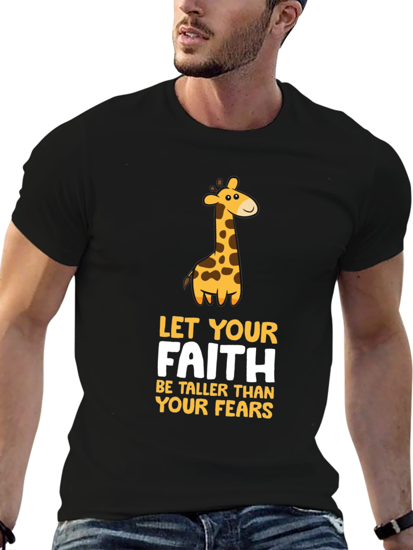 Black Faith Giraffe Graphic Tee - Unisex Black T-Shirt view 6