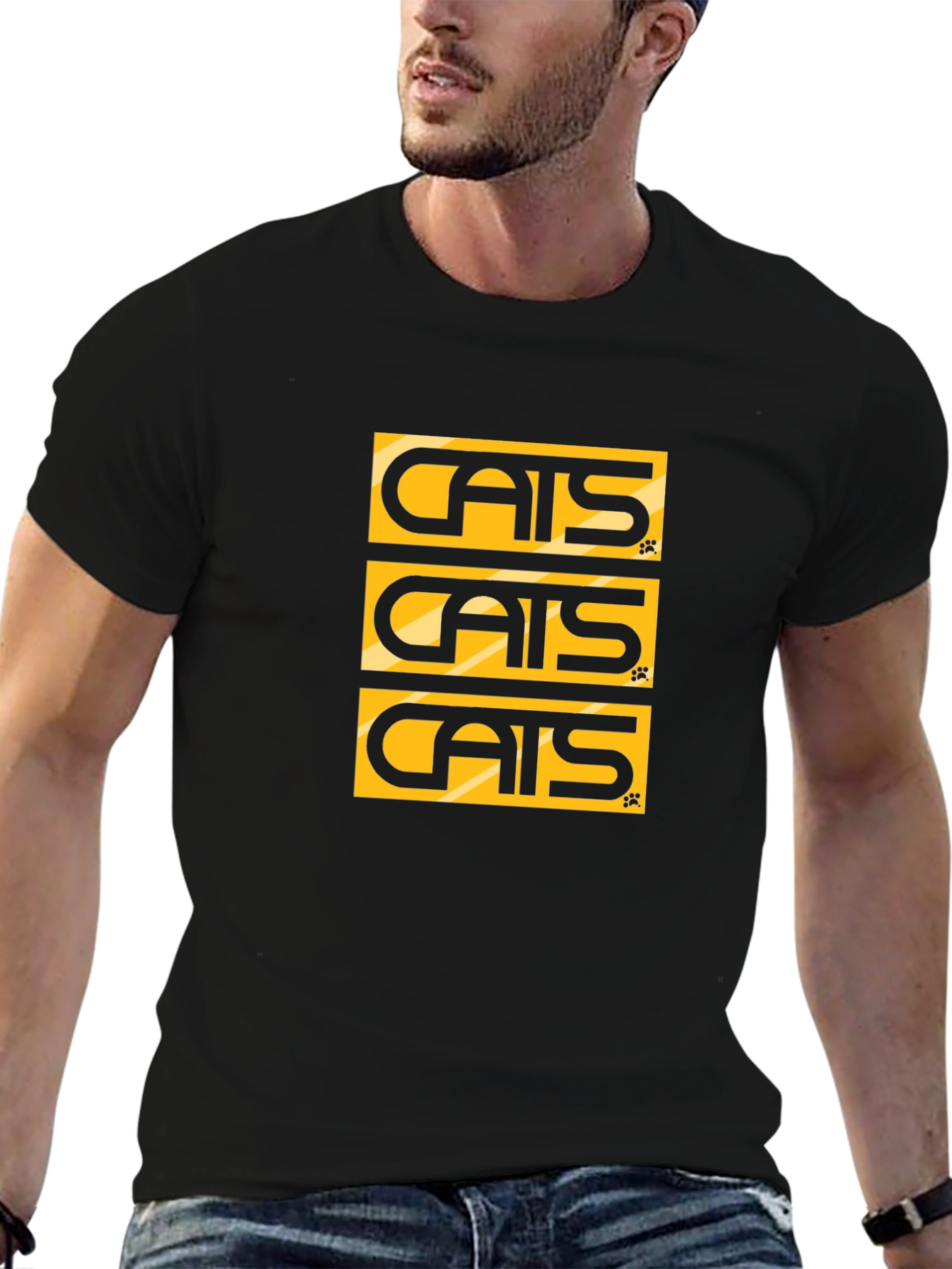 Black Cats Graphic Tee - Black Cotton Blend T-Shirt view 6
