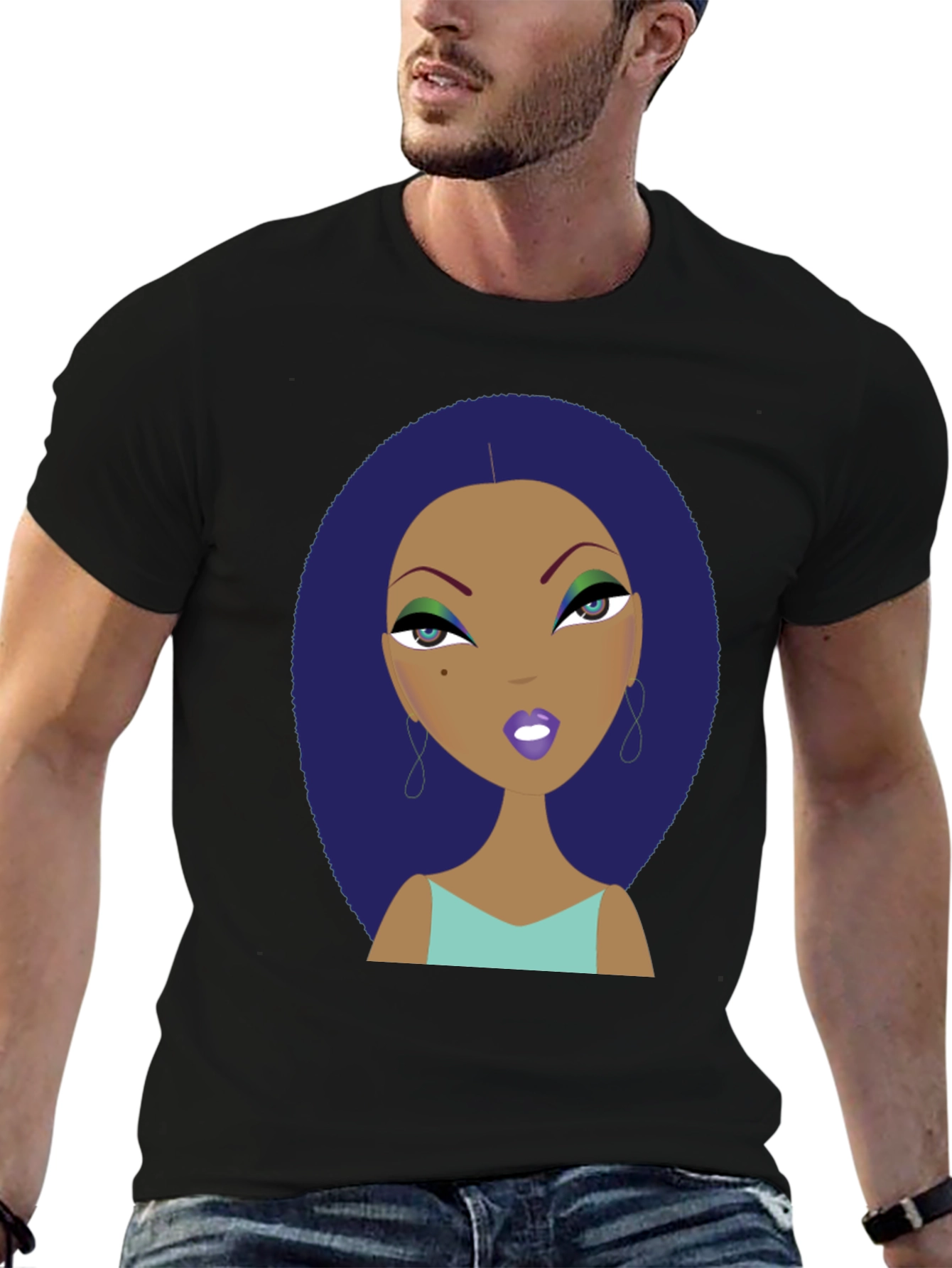 Black Funky Cartoon Lady Graphic Print Tee view 6