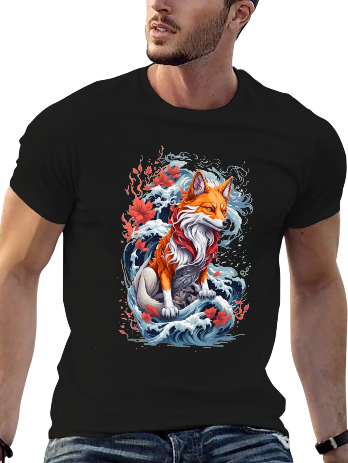 Black Fox Wave Graphic Tee - Unique Animal Design view 6
