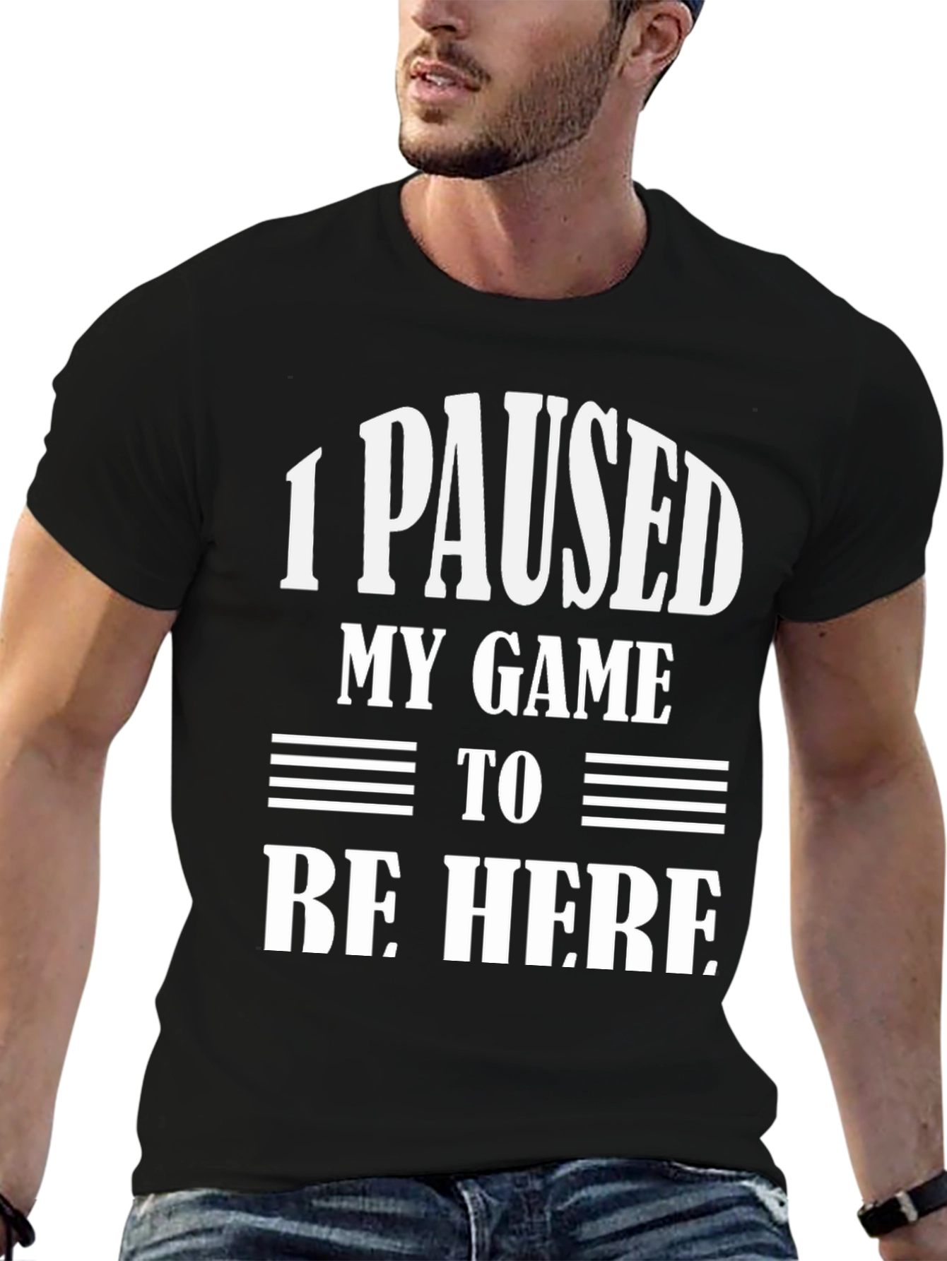 Black Funny Gamer T-Shirt: "I Paused My Game To Be Here" view 6