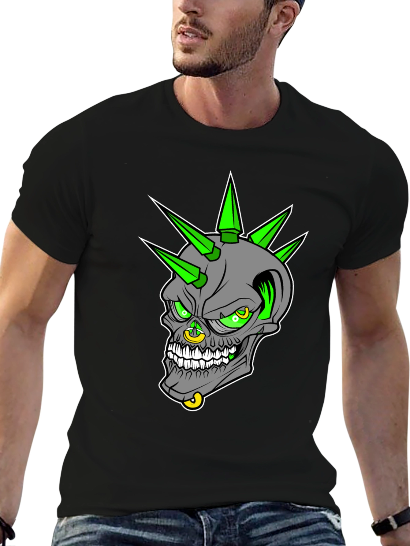 Black Edgy Skull Graphic T-Shirt - Punk Rock Style view 6