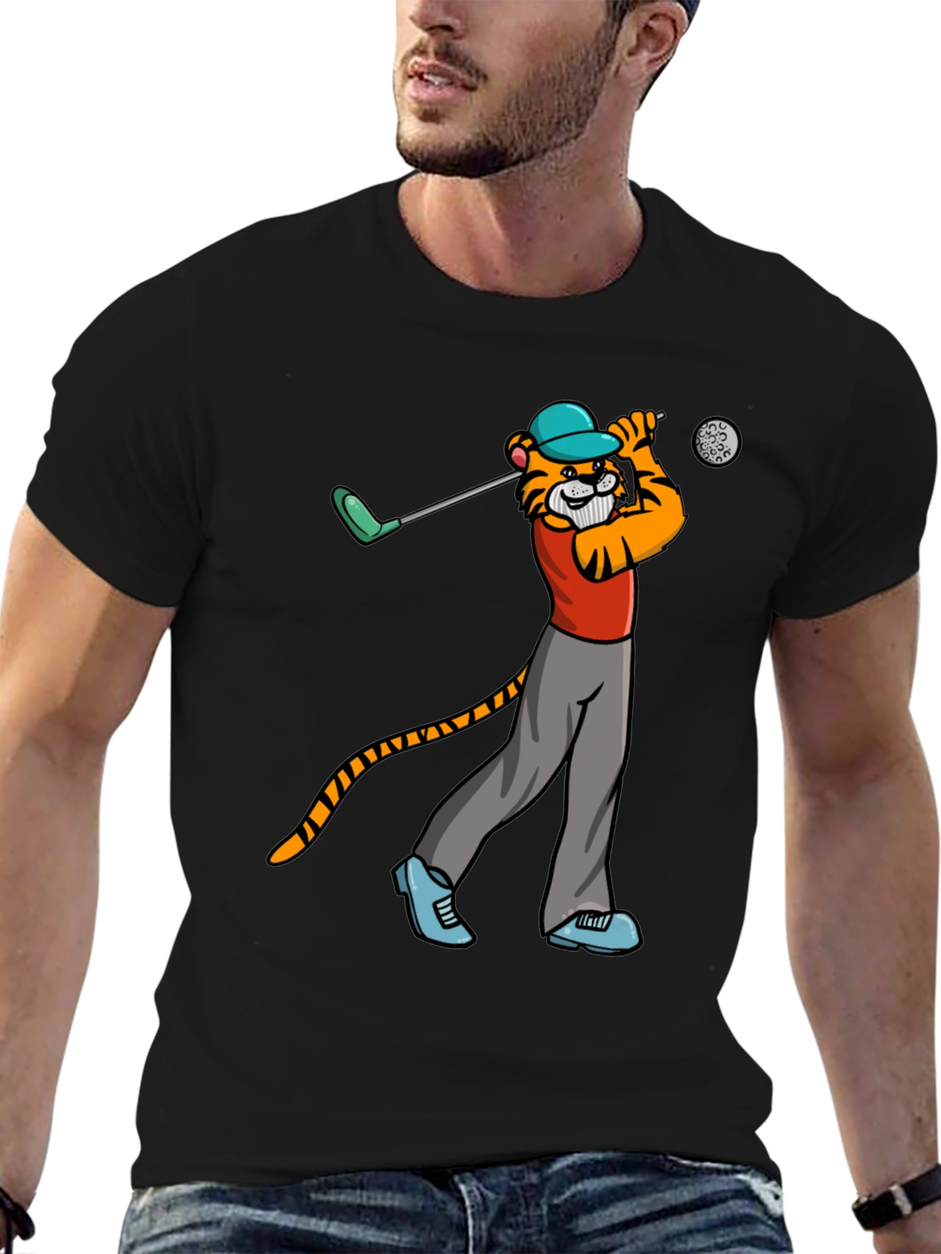 Black Tiger Golfer T-Shirt - Cool Cartoon Tee view 6