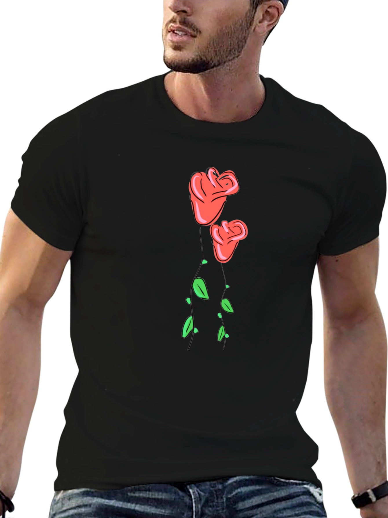 Black Men's Black Rose Graphic T-Shirt view 6