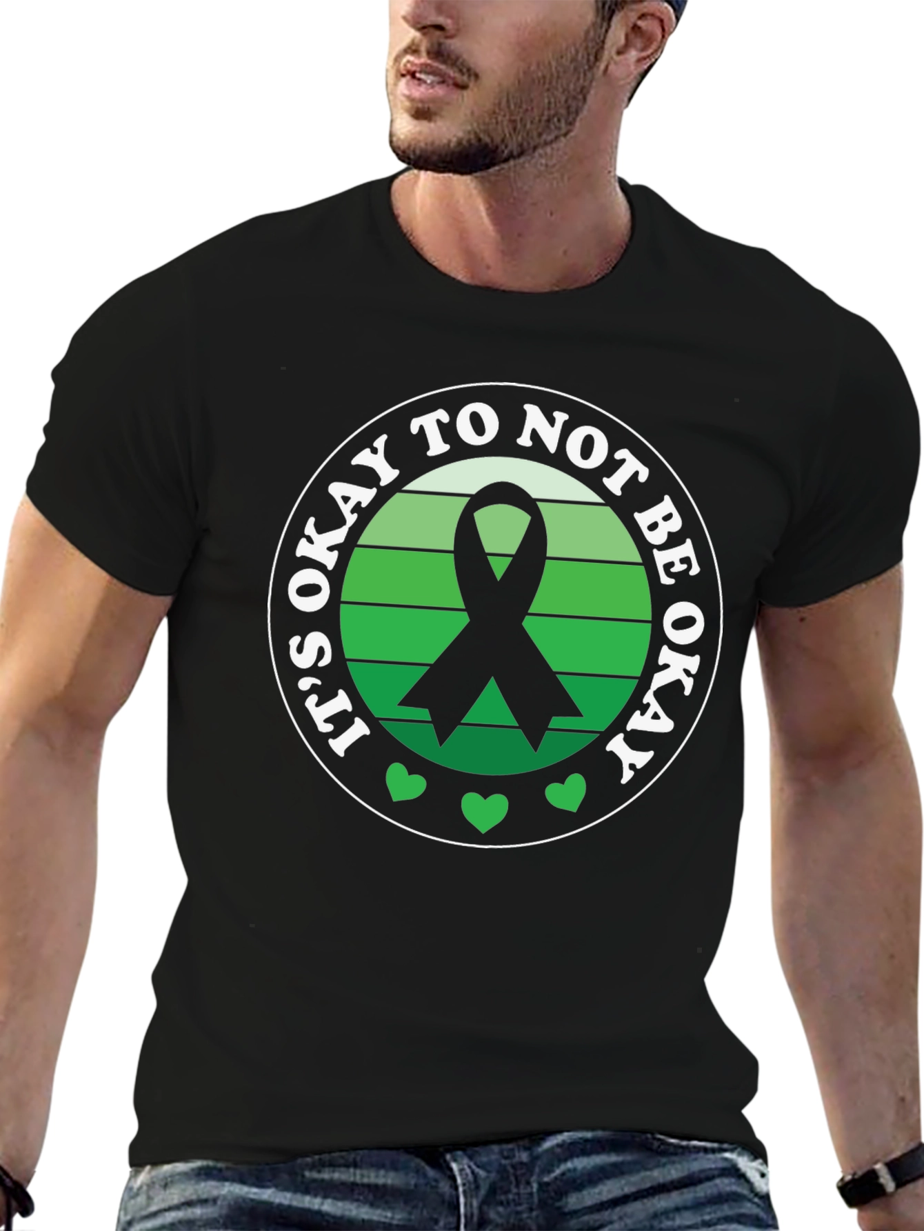 Black It's Okay To Not Be Okay Awareness Ribbon T-Shirt view 6