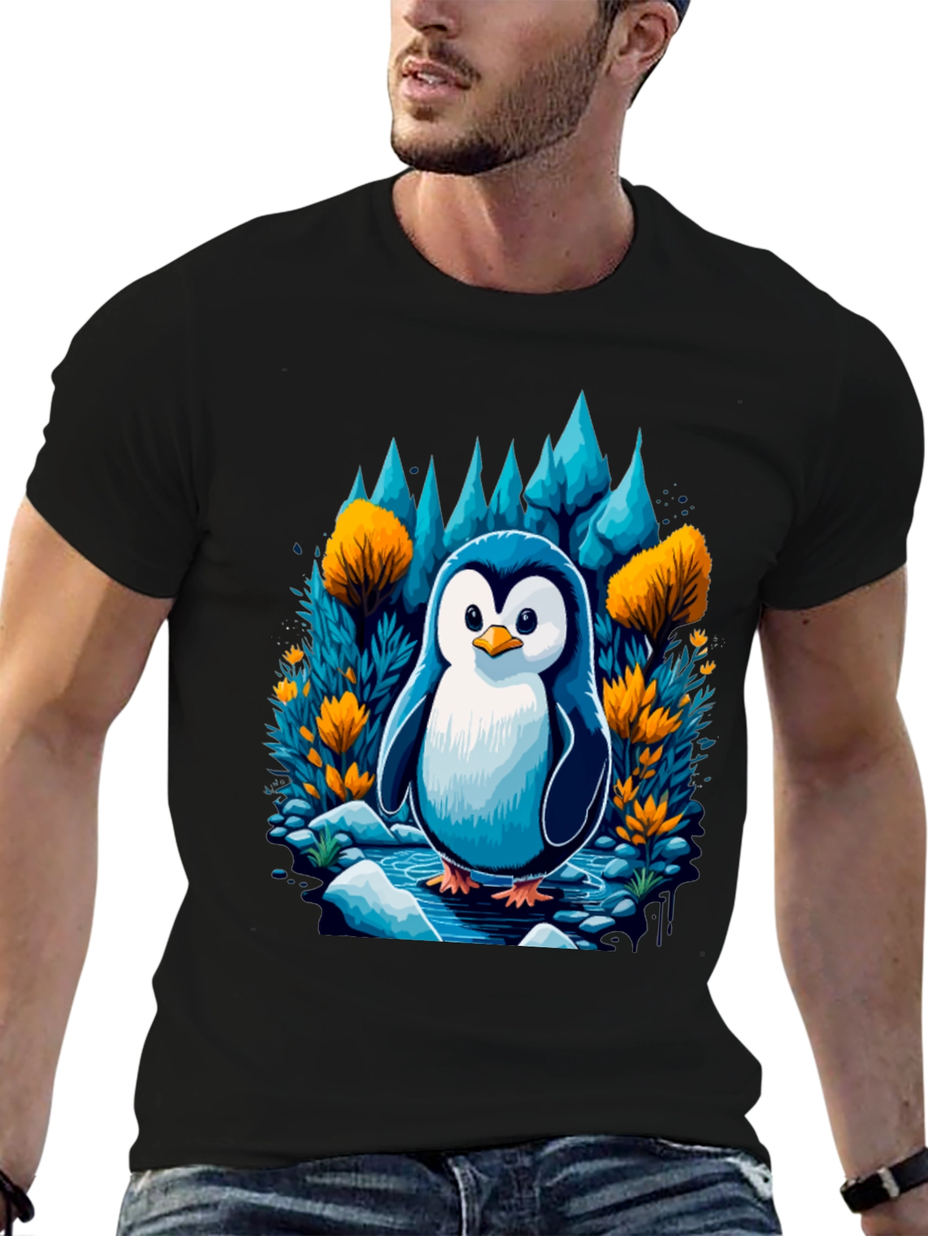 Black Penguin in Forest T-Shirt view 6