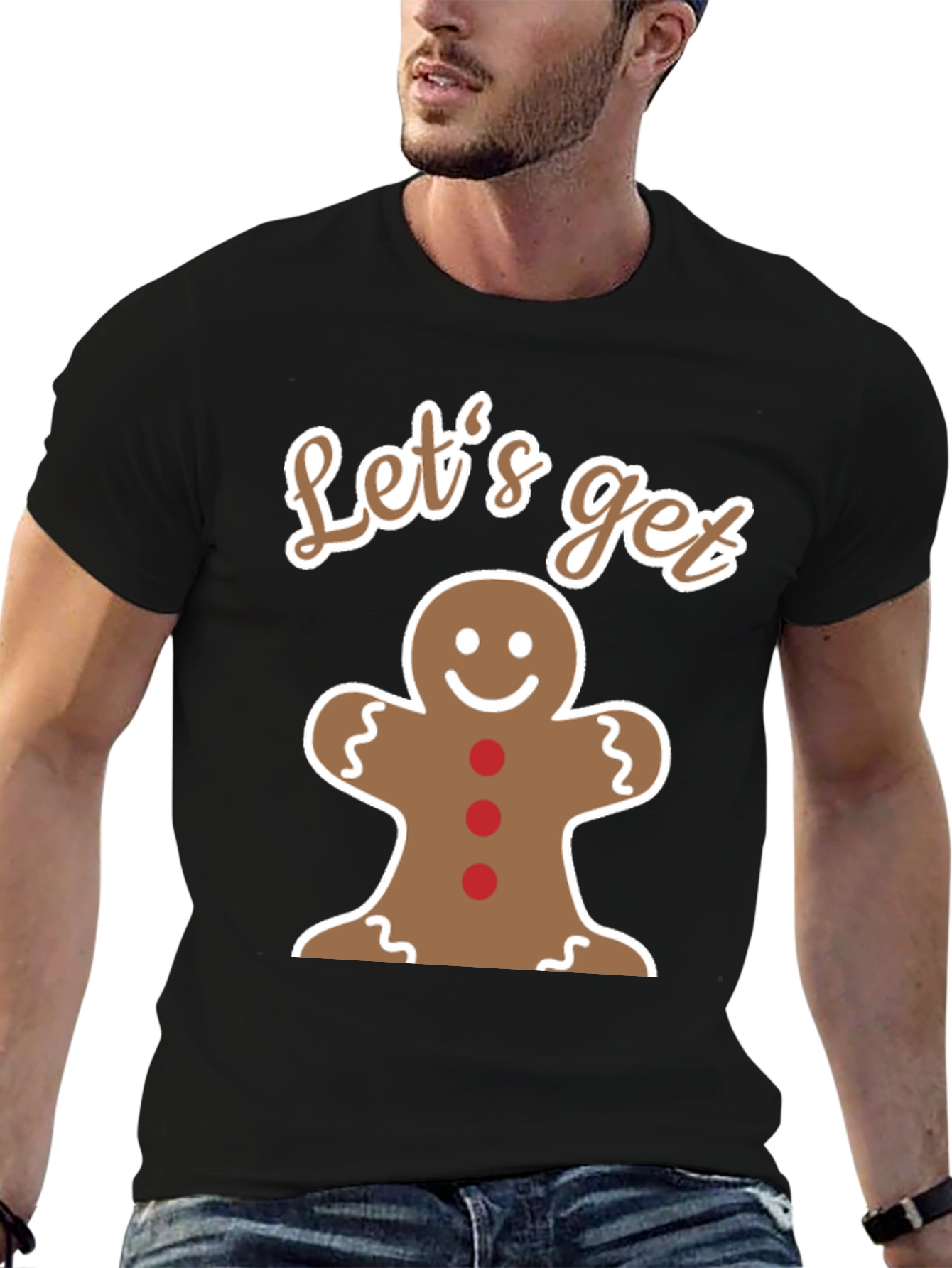 Black Let's Get Baked Gingerbread Man T-Shirt view 6