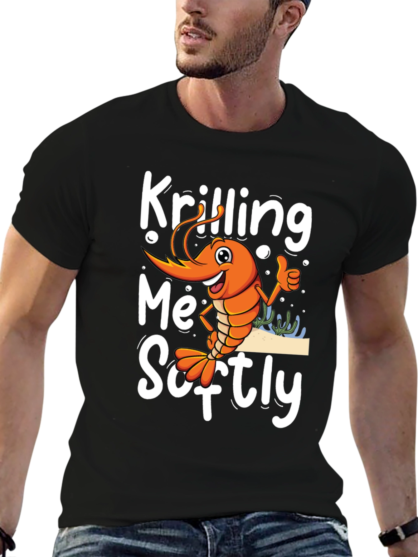 Black Krilling Me Softly Funny Shrimp T-Shirt view 6