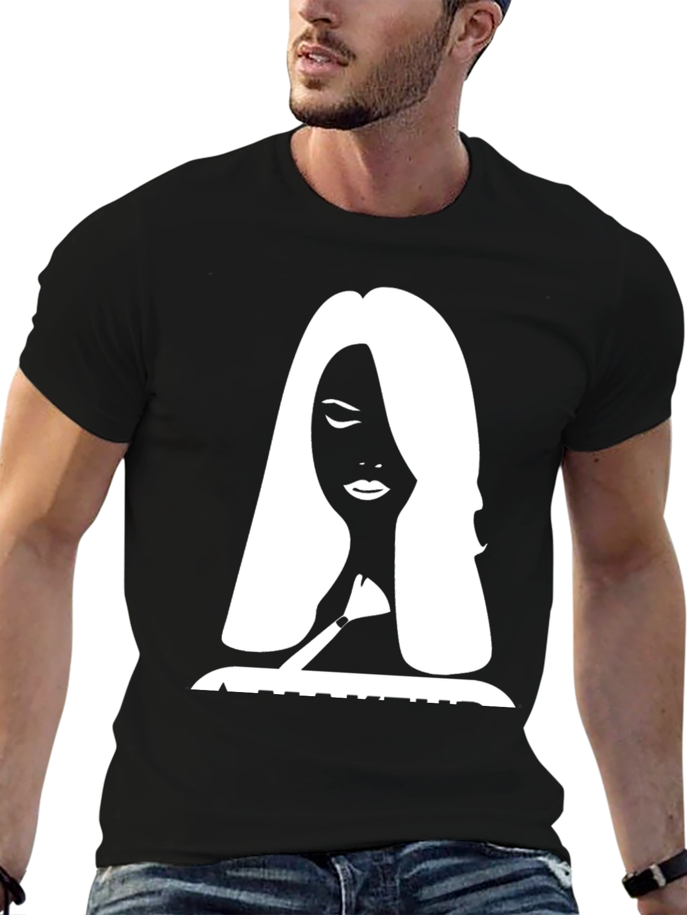 Black Silhouette Graphic Print Tee - Stylish Black T-Shirt view 6