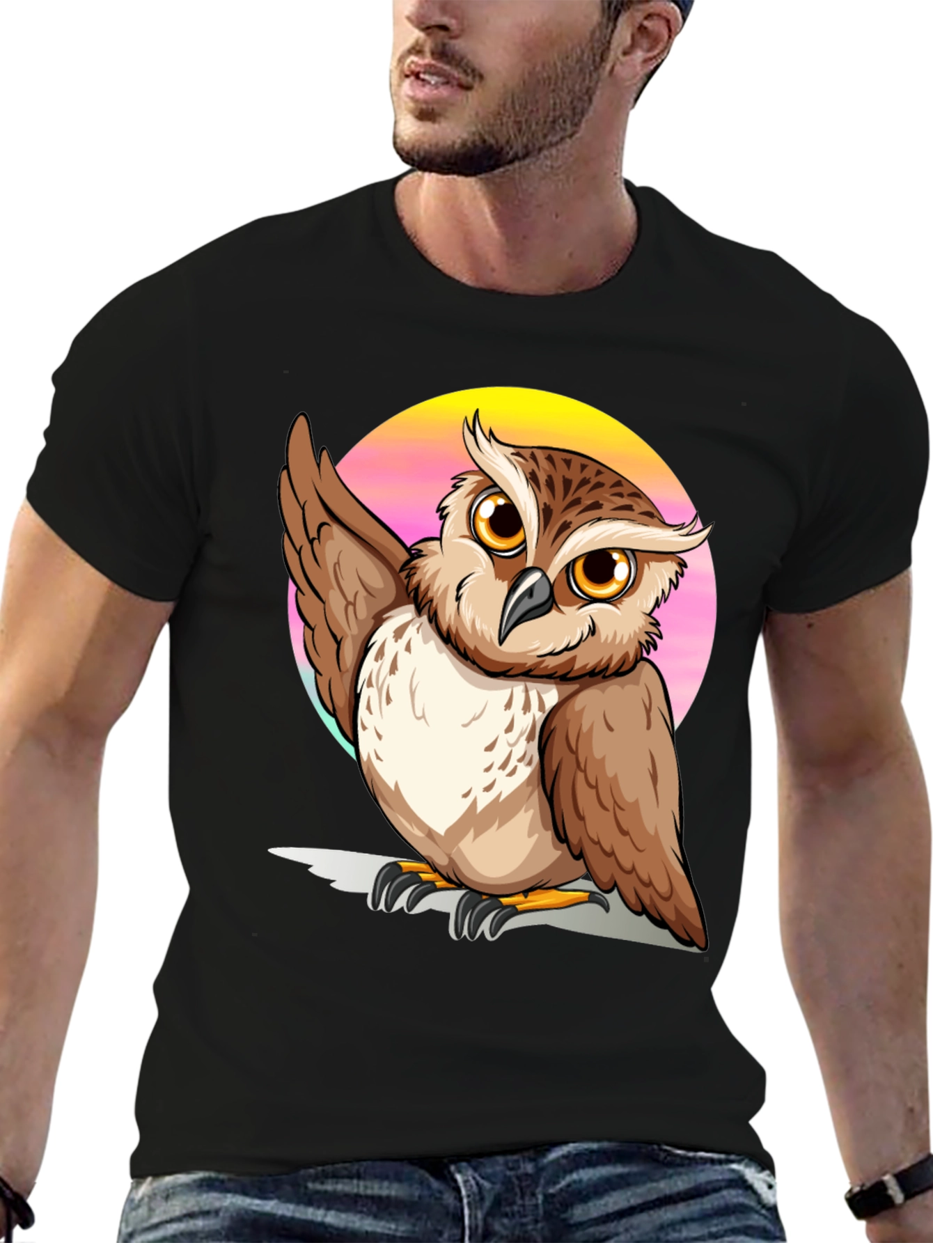 Black Owl Graphic Print Black T-Shirt view 6