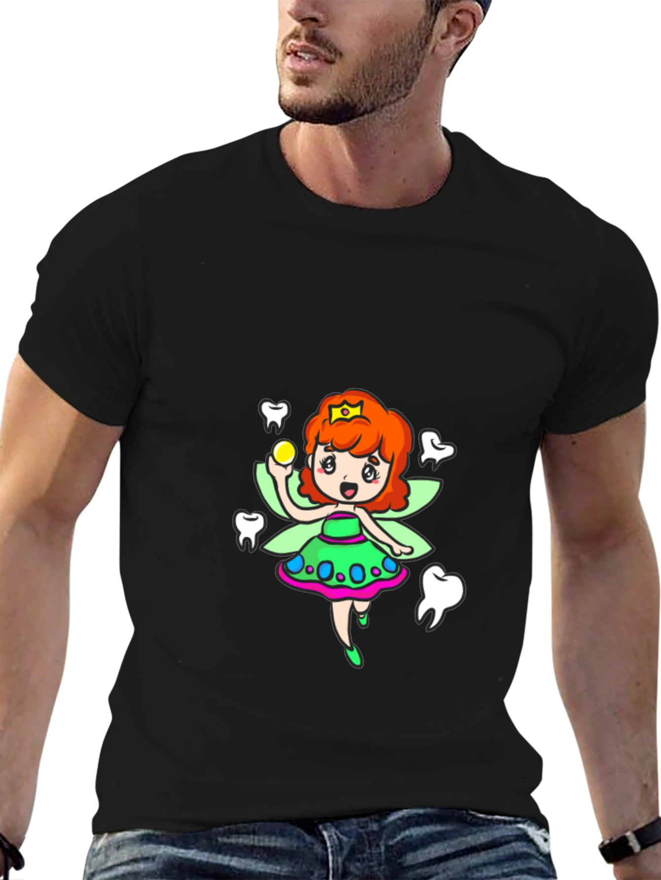 Black Tooth Fairy Cartoon Graphic T-Shirt view 6