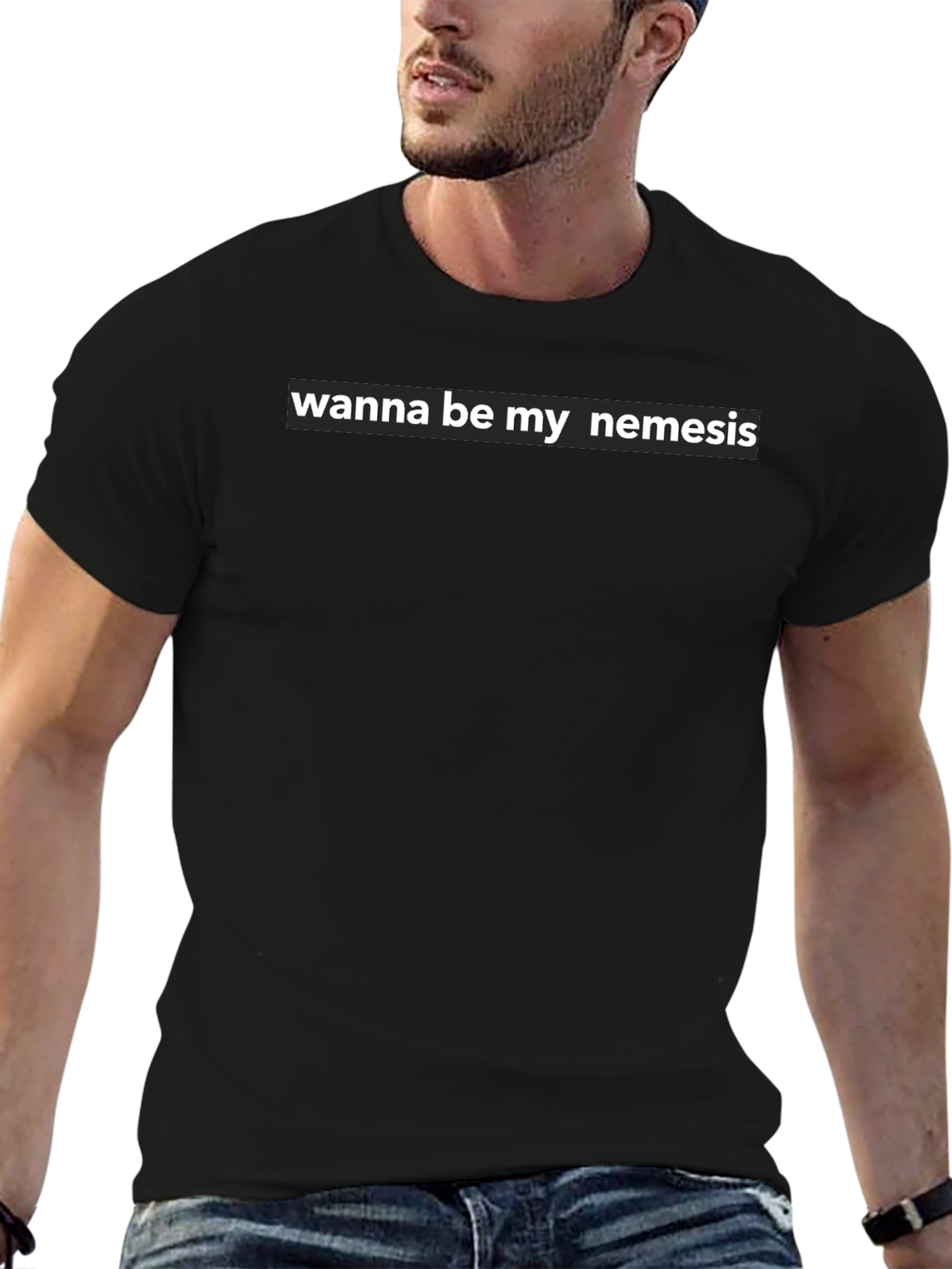 Black Wanna Be My Nemesis Graphic Tee - Bold Statement T-Shirt view 6