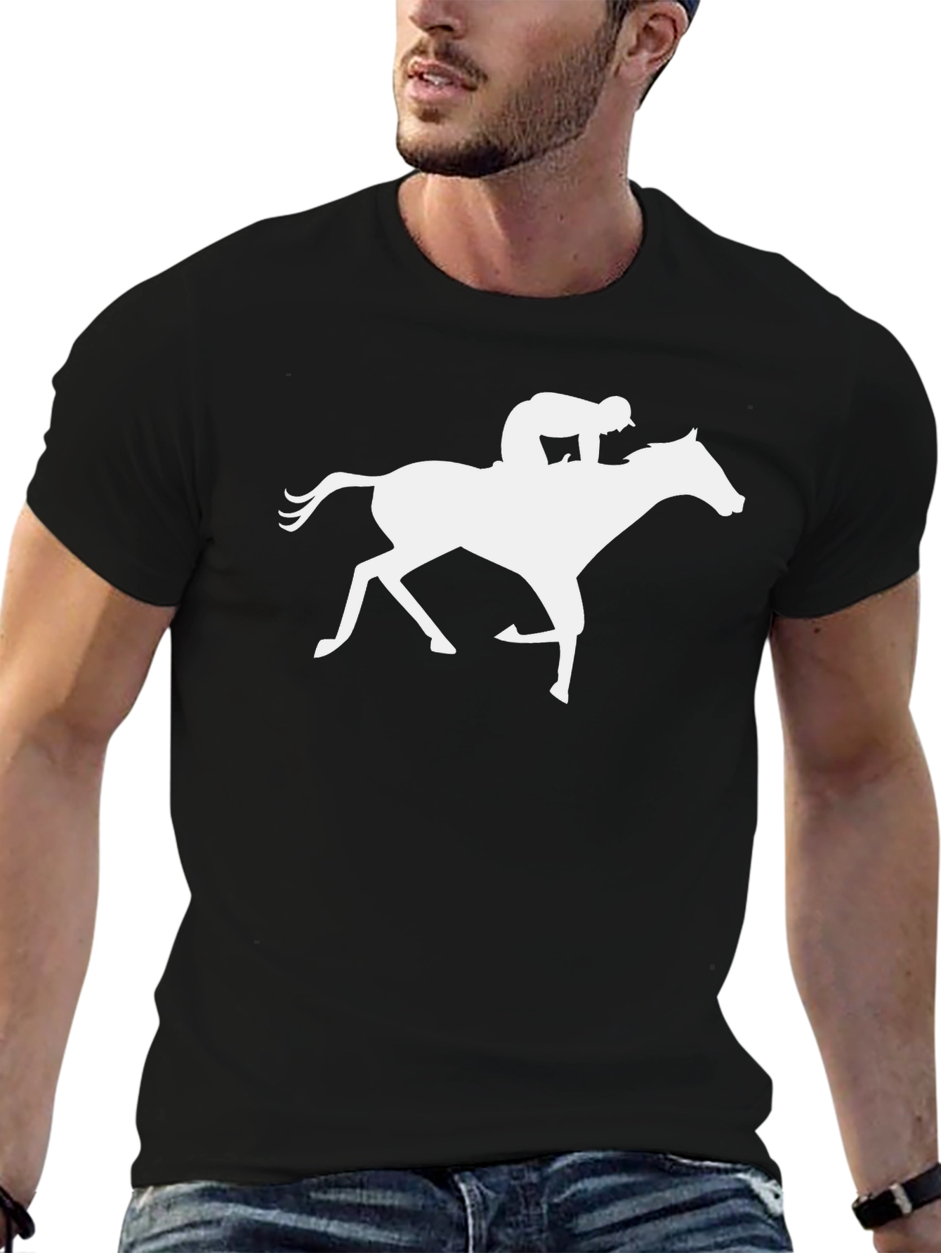 Black Horse Racing Graphic Tee - Stylish Black Cotton Shirt view 6