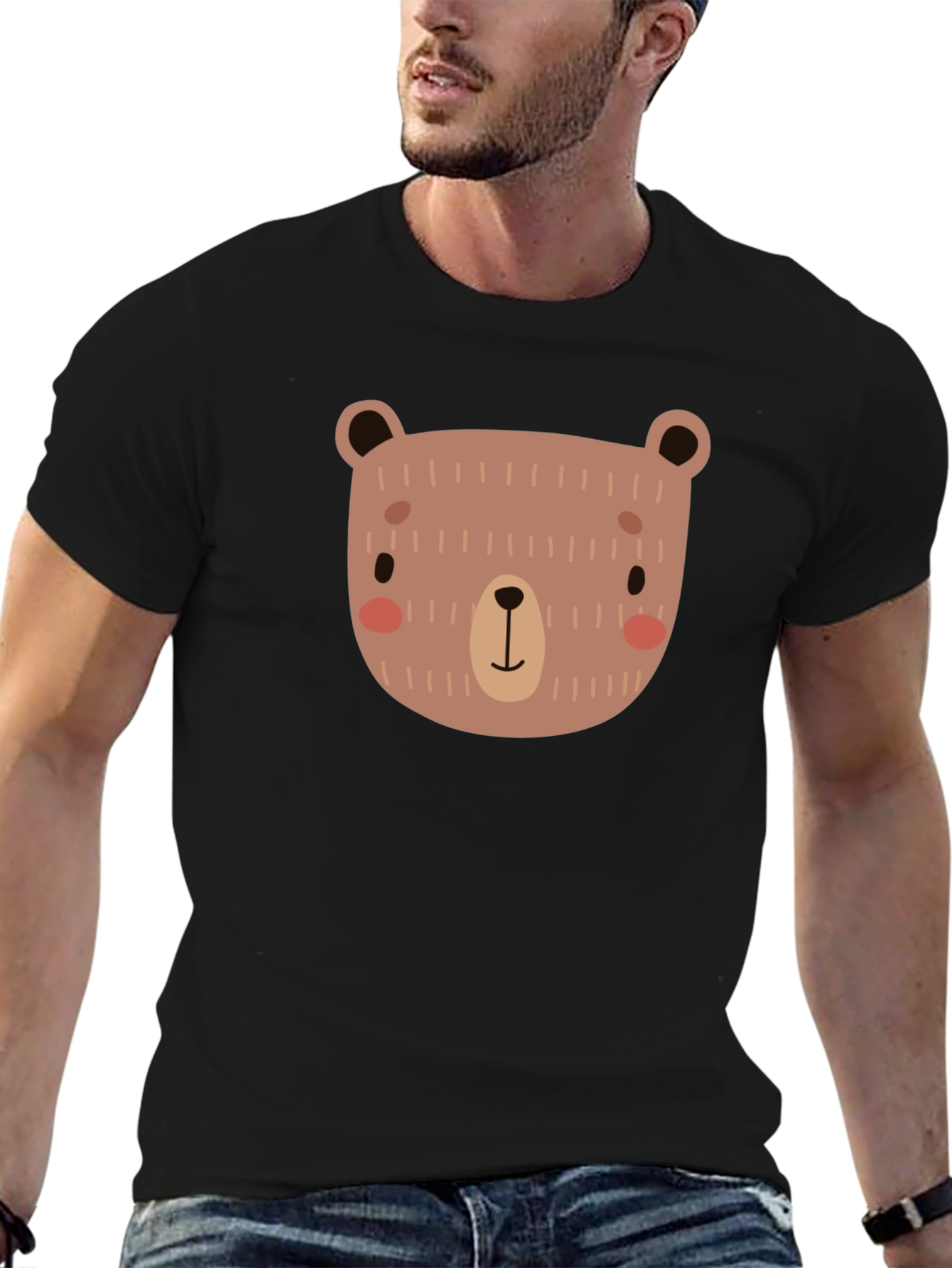 Black Cute Bear Graphic Black T-Shirt view 6