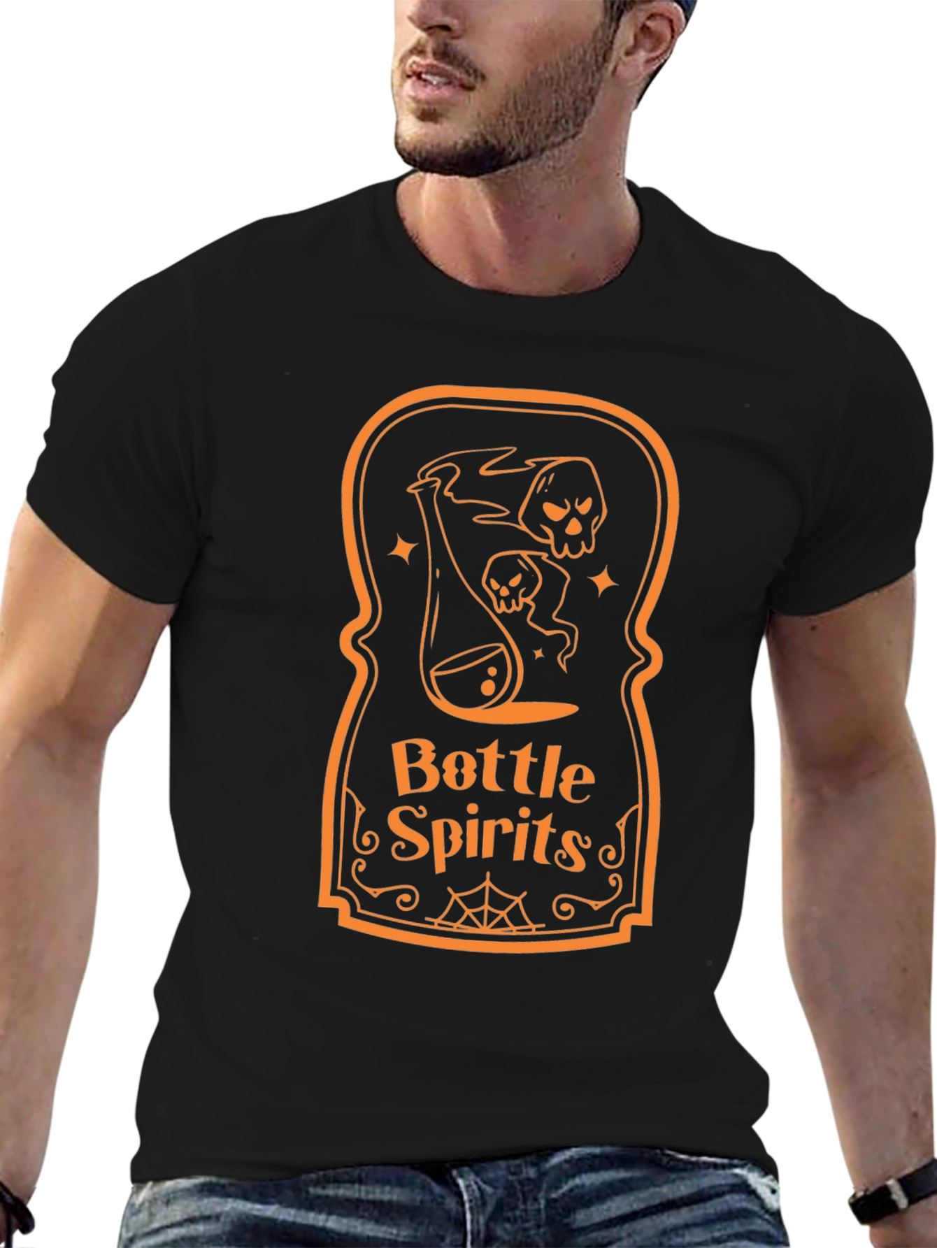 Black Bottle Spirits Graphic Tee - Halloween Novelty Shirt view 6