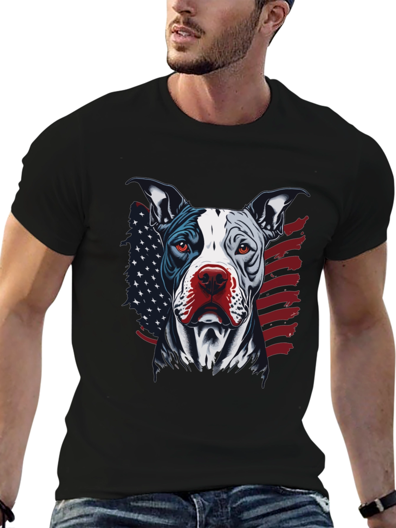 Black Patriotic Pitbull Graphic Tee - American Pride! view 6