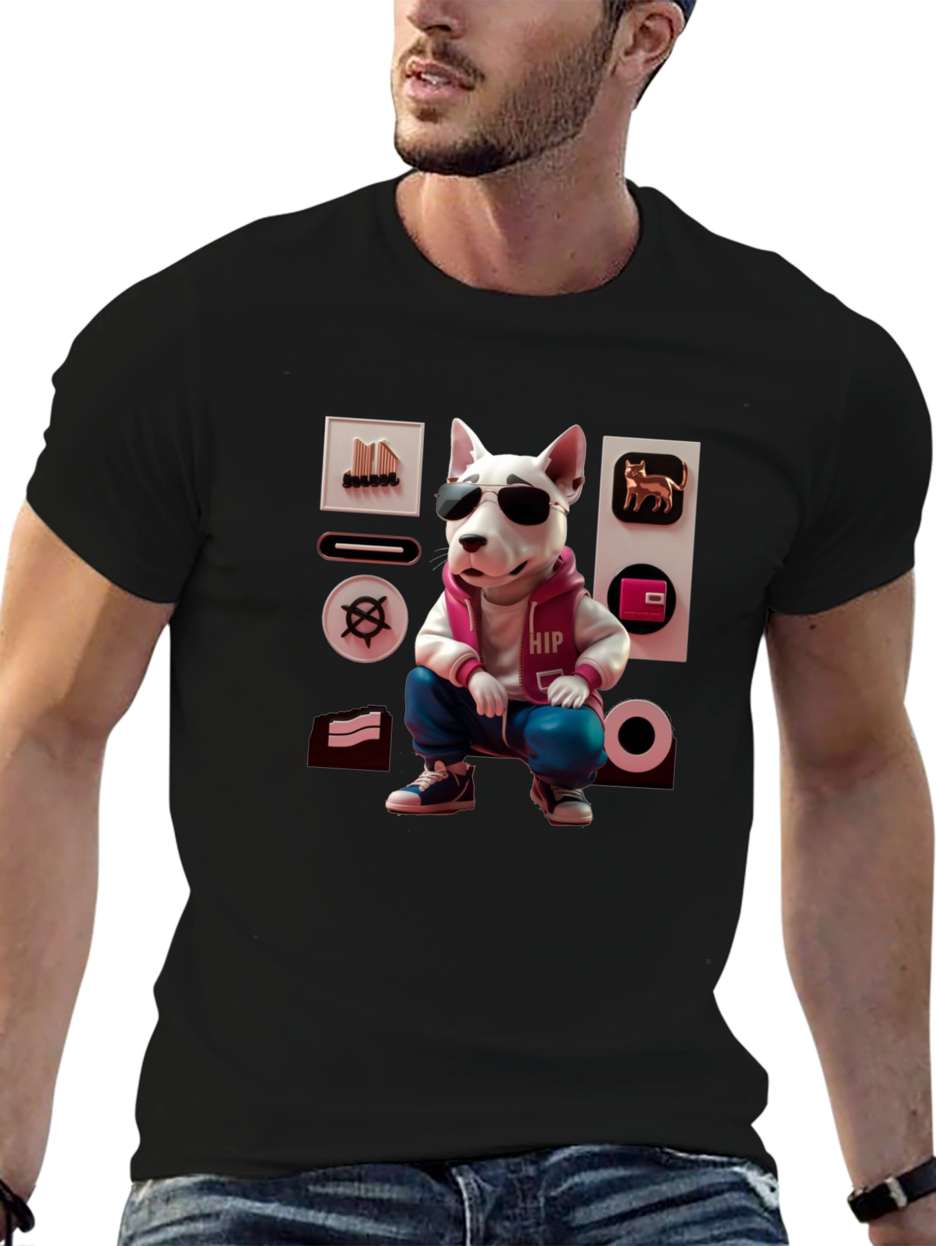 Black Cool Dog Graphic Tee - Urban Hipster Style view 6