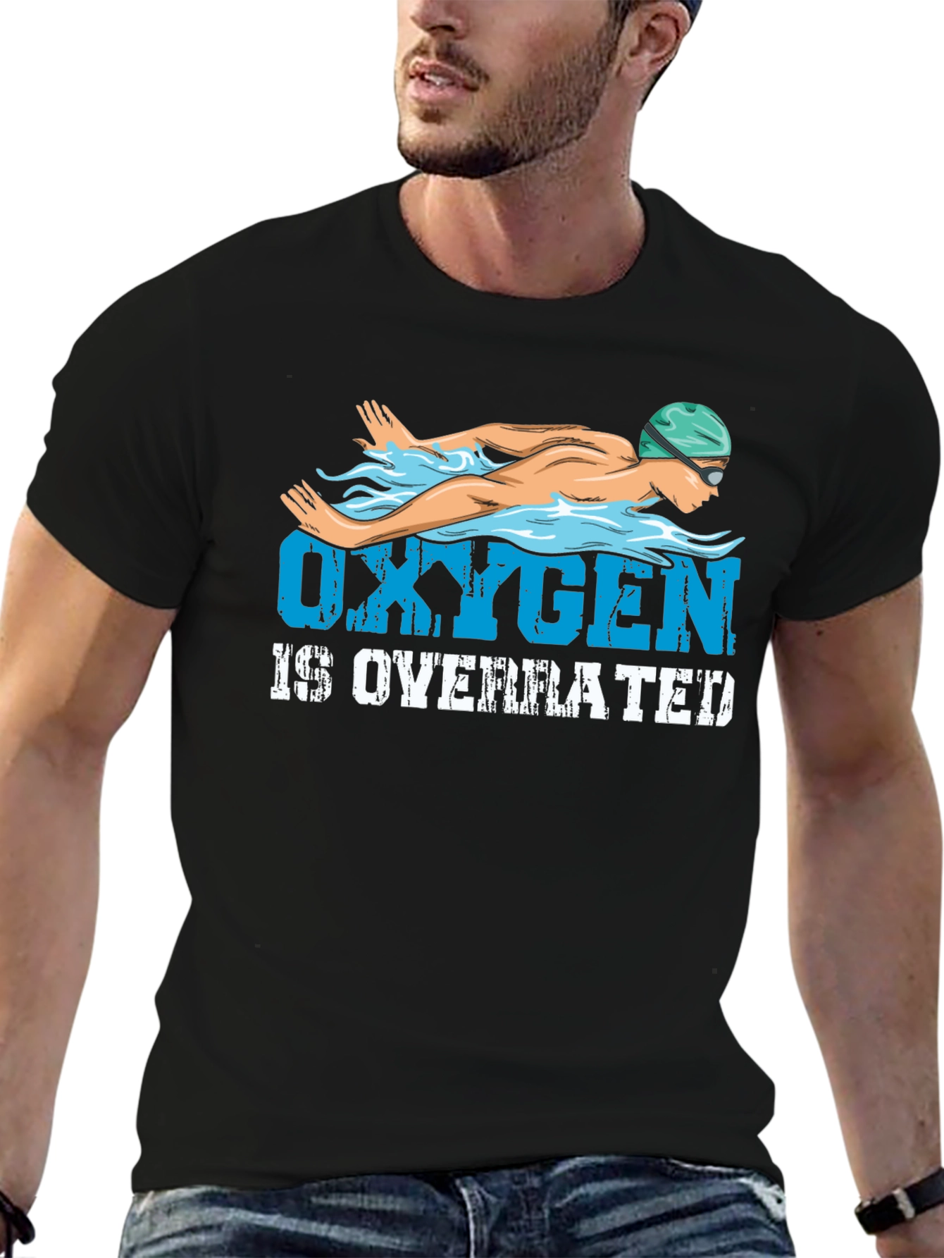 Black Oxygen is Overrated Black T-Shirt Swimmer view 6