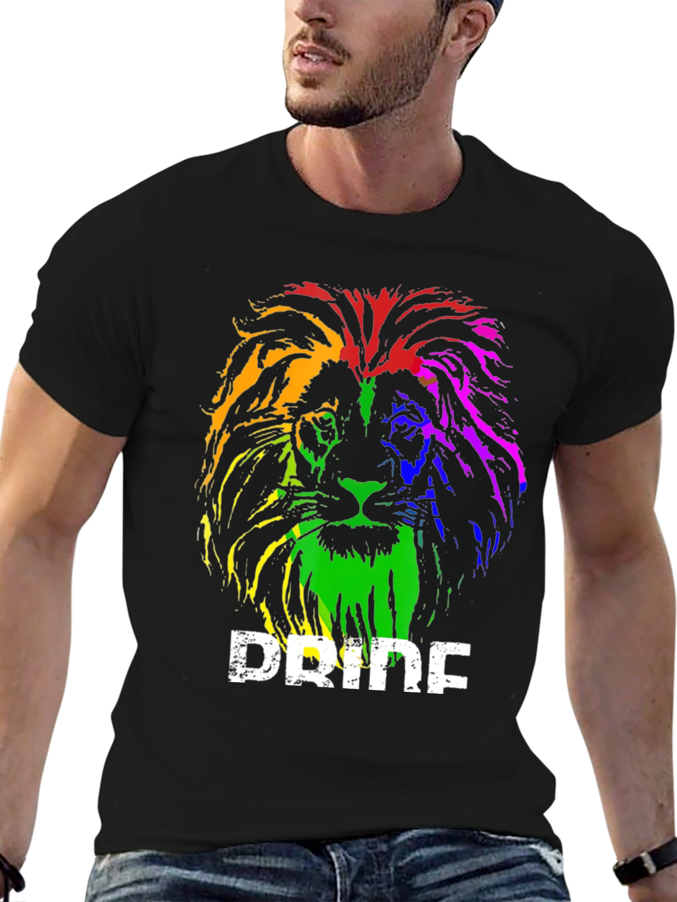 Black Rainbow Pride Lion Graphic T-Shirt view 6