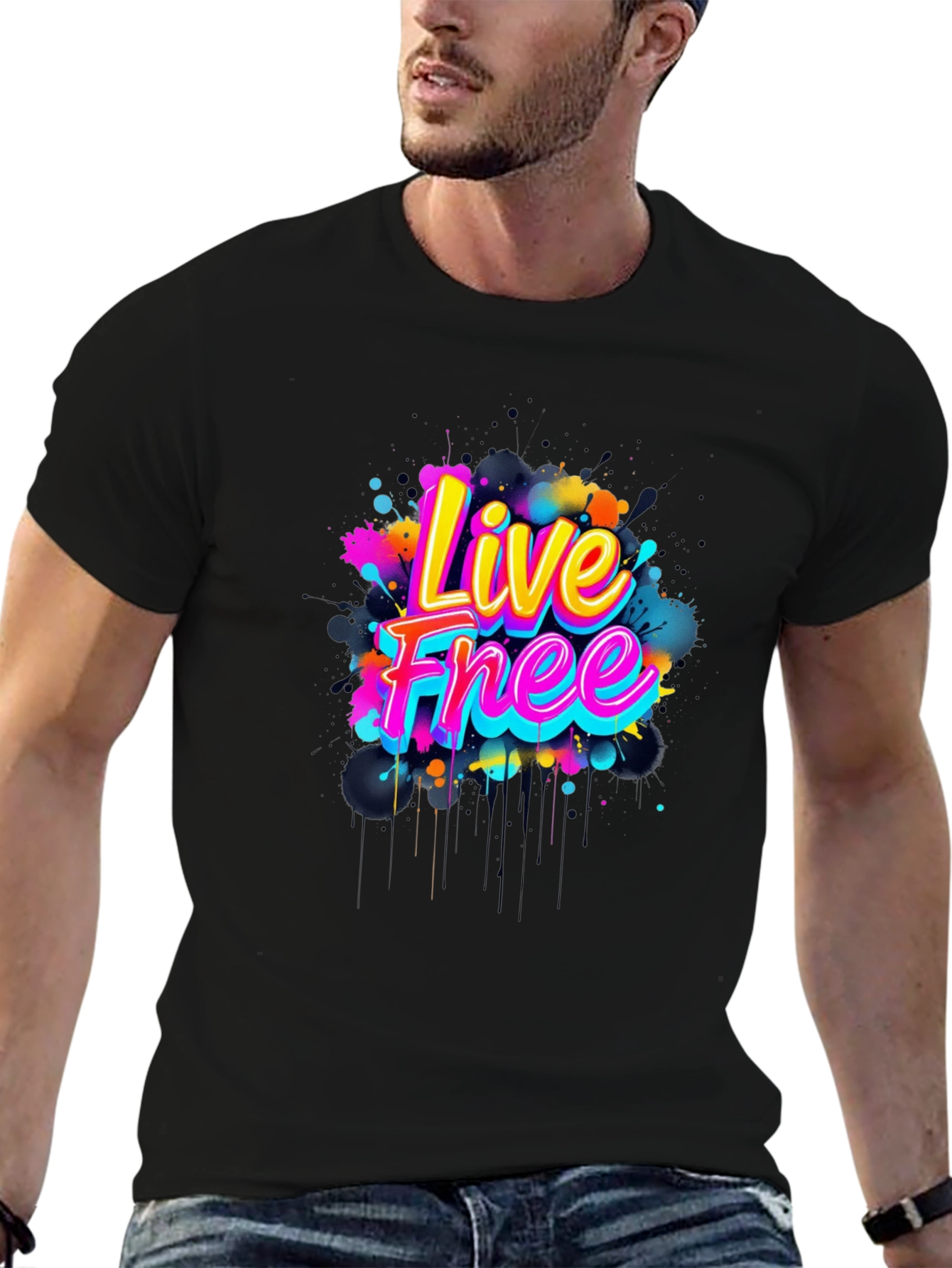 Black Live Free Graphic Tee - Vivid Design view 6