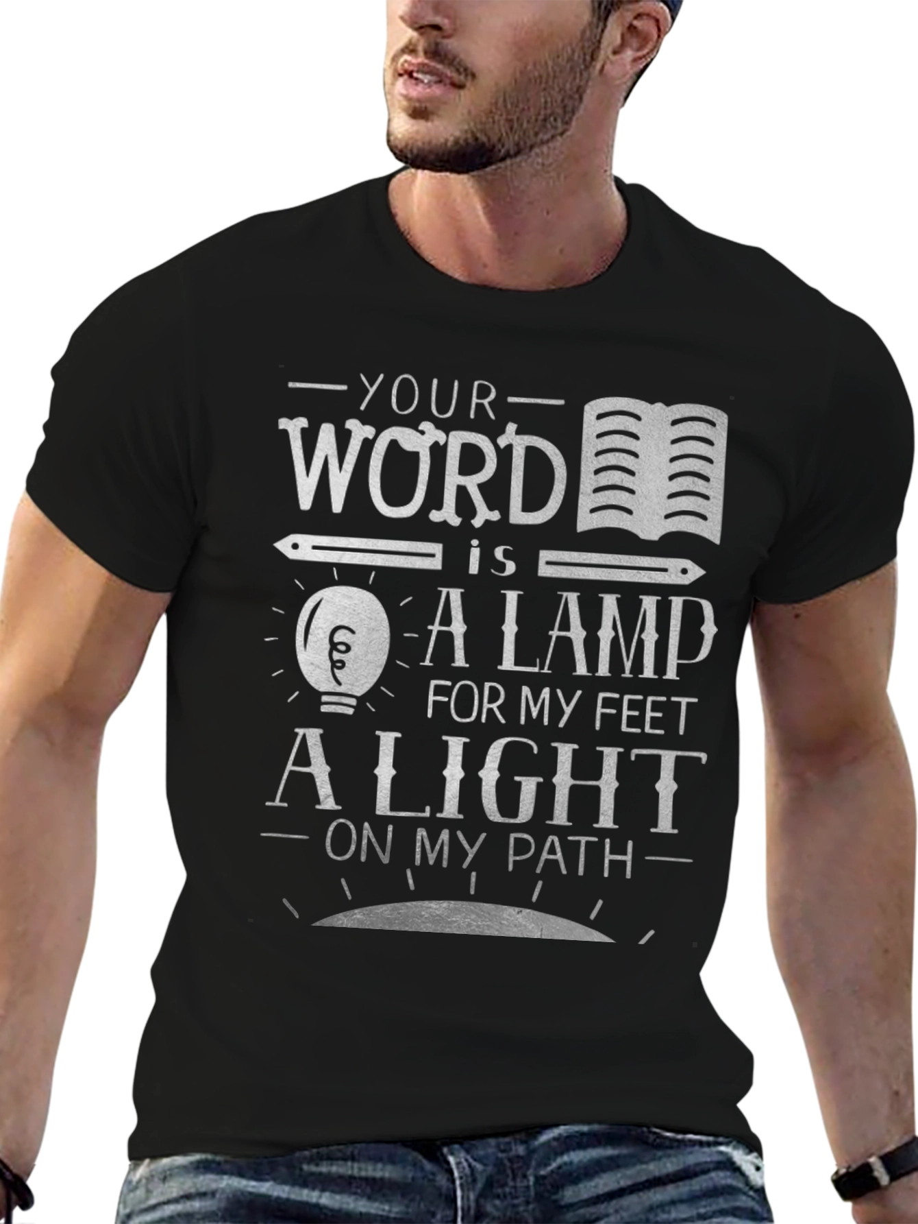 Black Faith-Inspired Graphic Tee: Your Word is a Lamp view 6