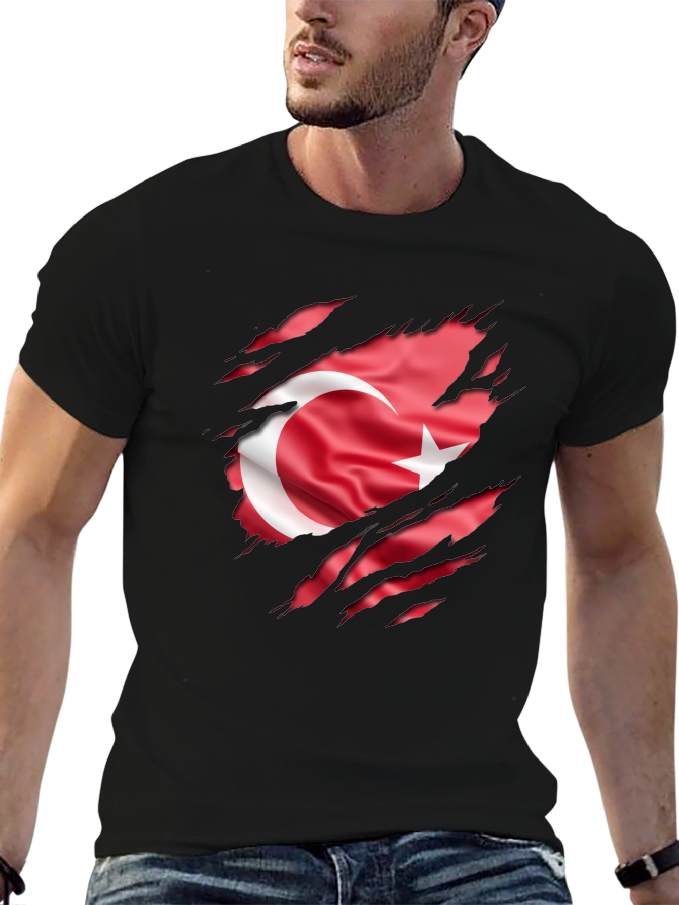 Men's Turkey Flag Ripped Graphic T-Shirt - 6