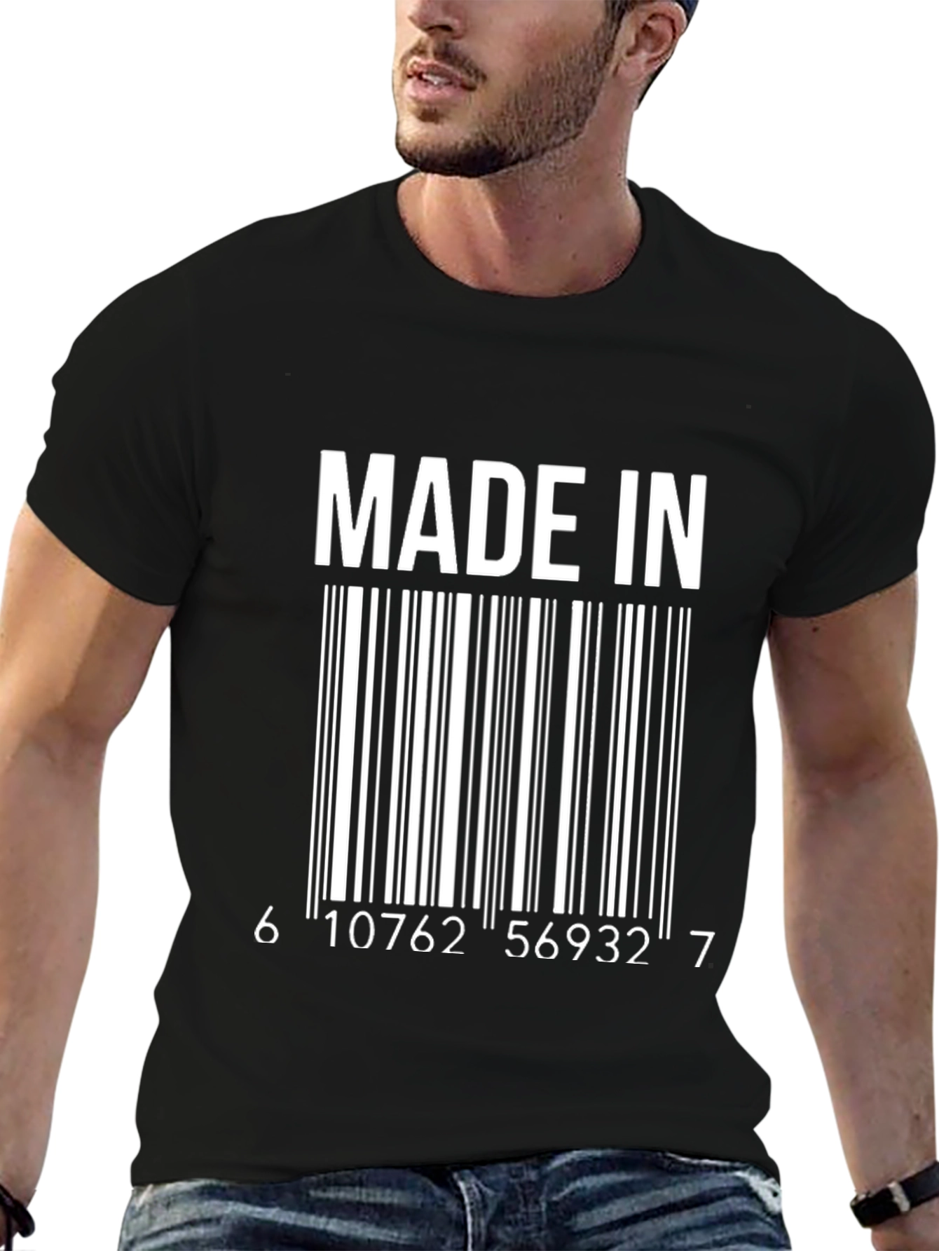 Black Made In Barcode Graphic Tee - Novelty T-Shirt view 6