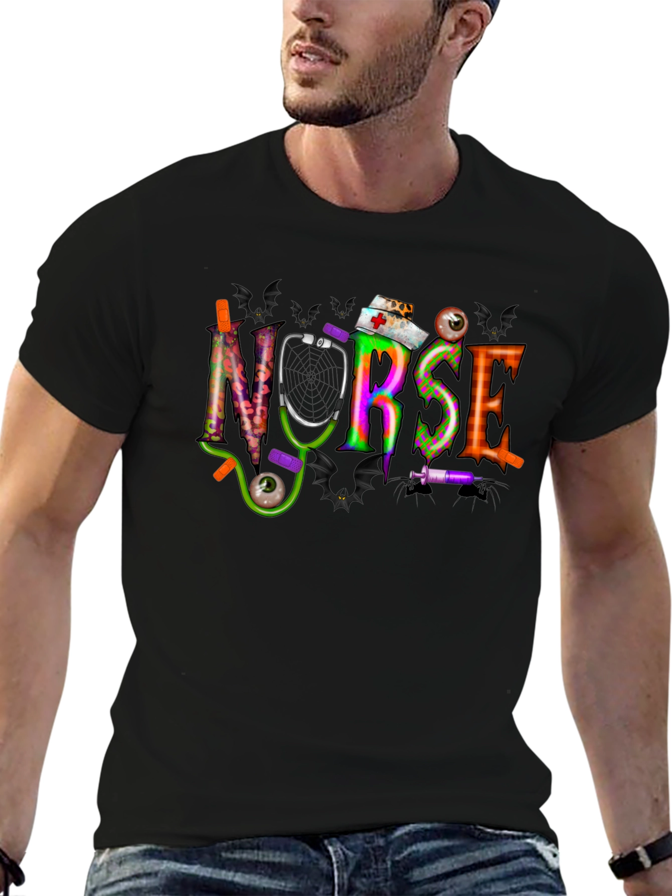 Black Halloween Nurse T-Shirt - Spooky Season Apparel view 6
