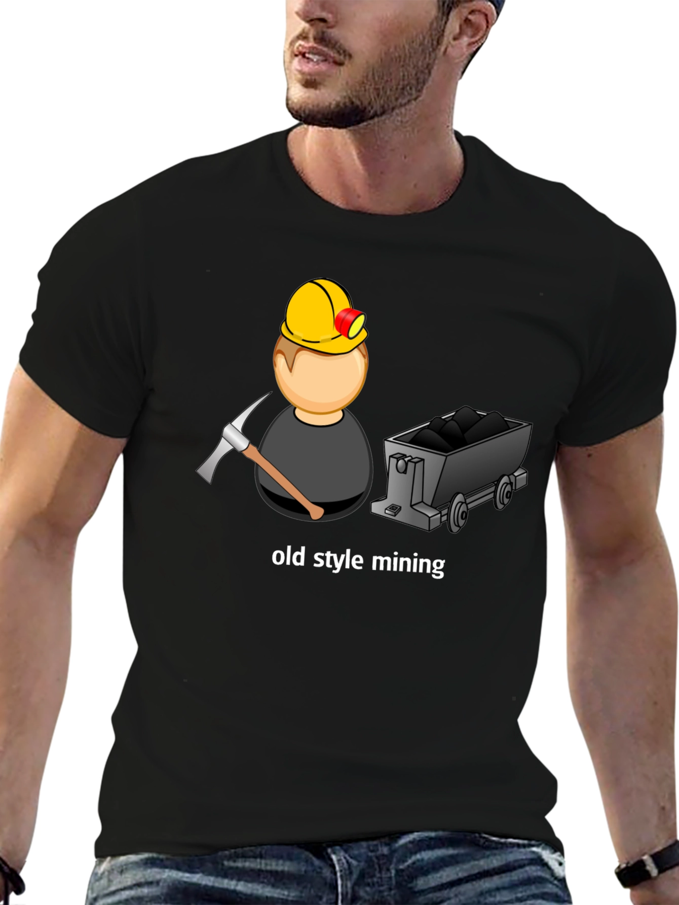 Black Mining T-Shirt: Old Style Mining Cartoon Design view 6