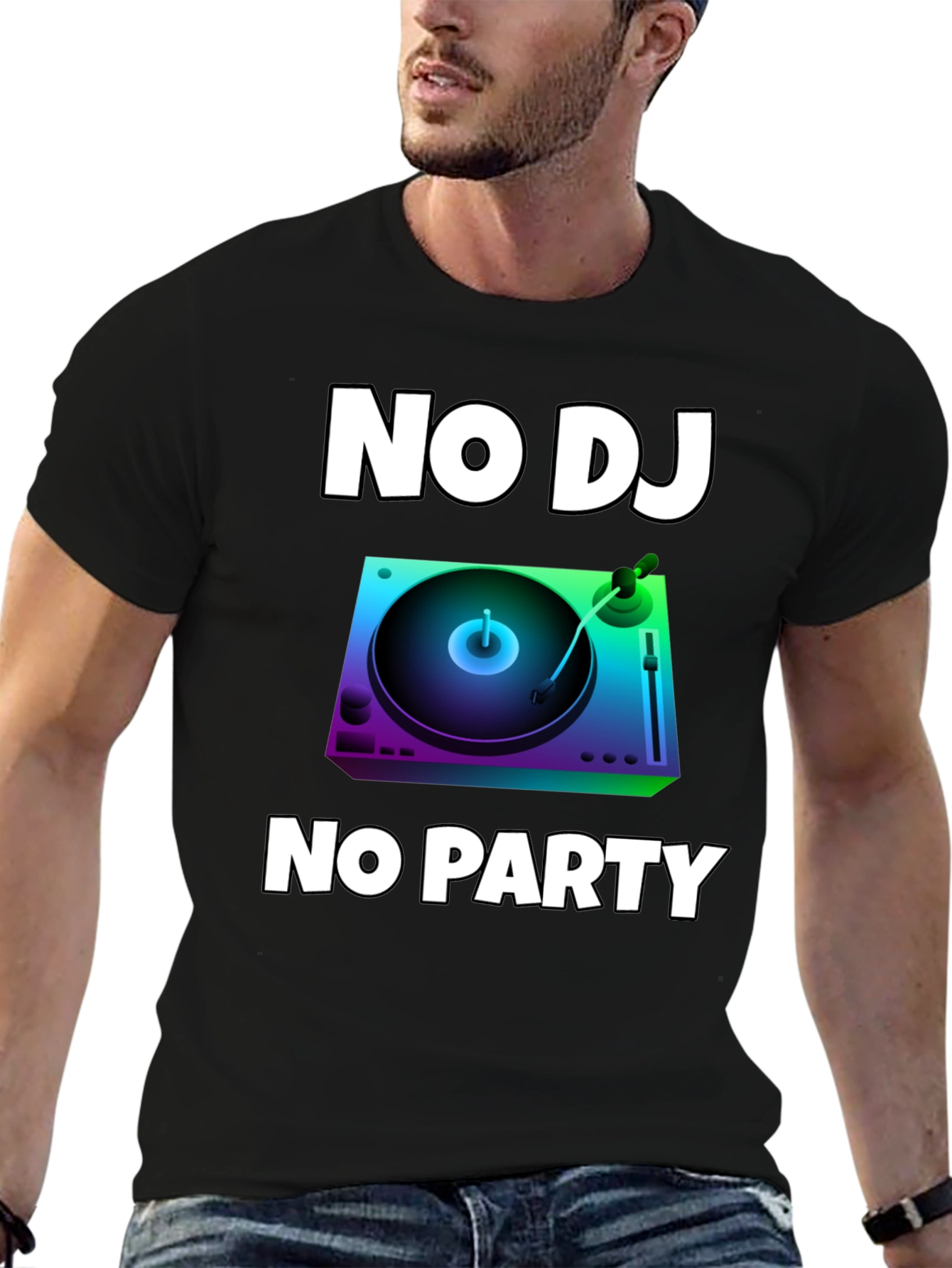 Black No DJ No Party Graphic T-Shirt view 6