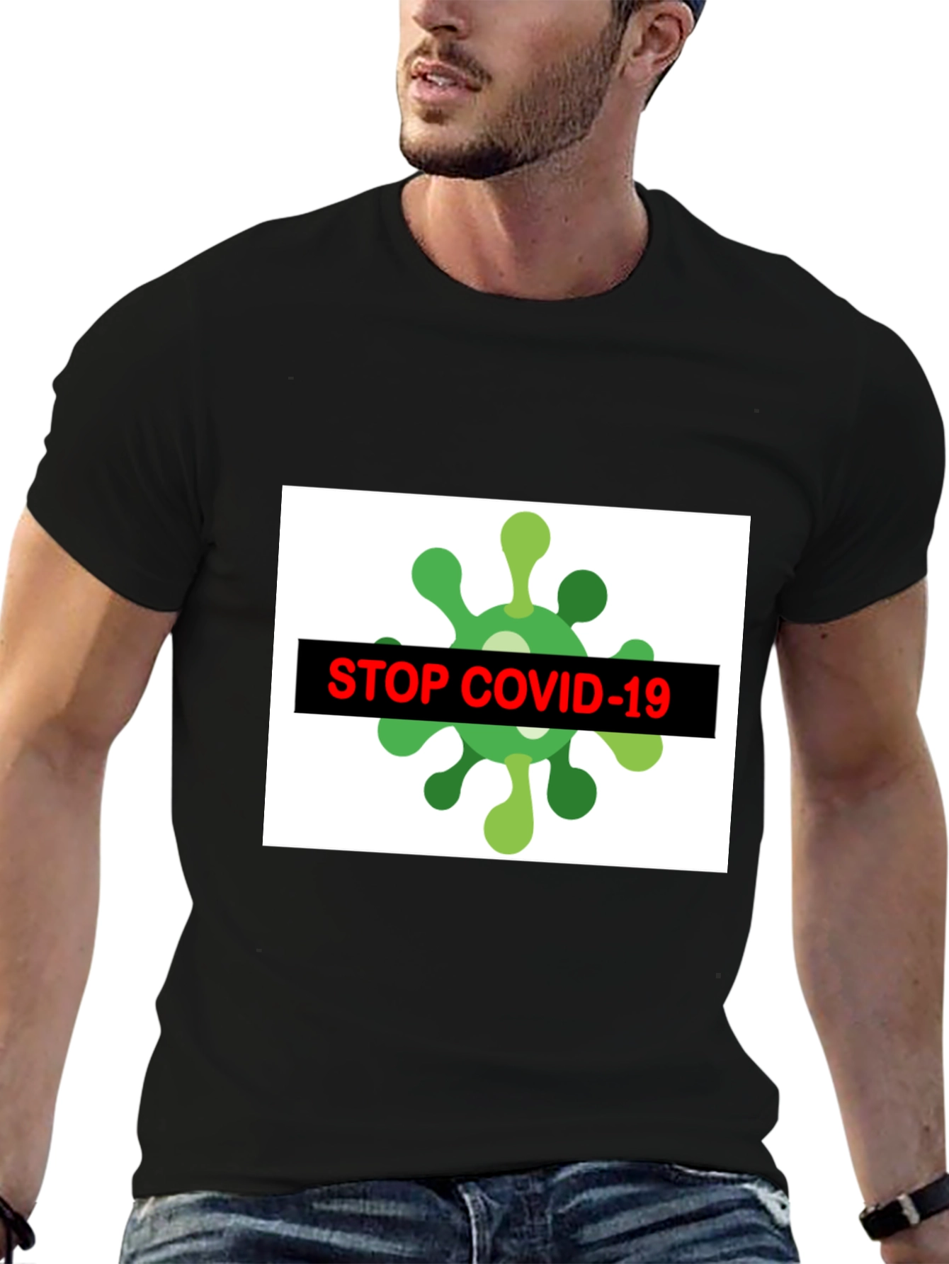 Black Stop Covid-19 Graphic Tee - Black Crew Neck T-Shirt view 6