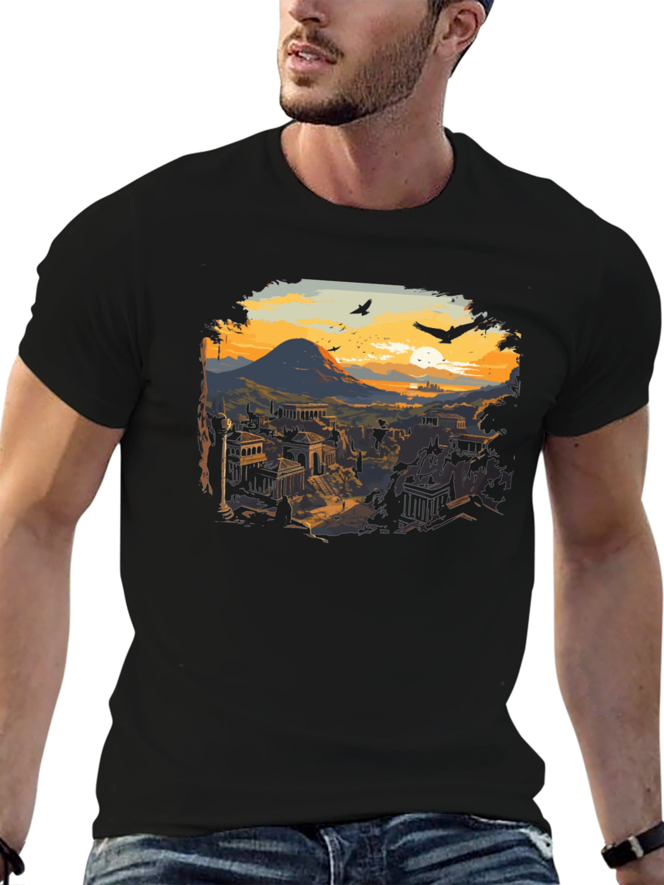 Black Ancient City Sunset T-Shirt view 6