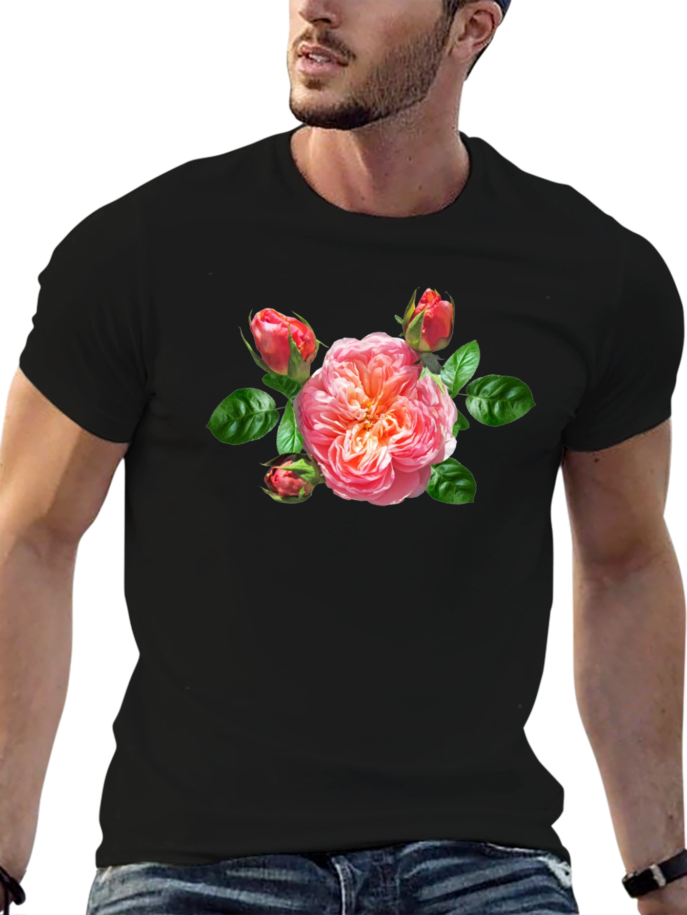 Black Floral Graphic Black T-Shirt view 6