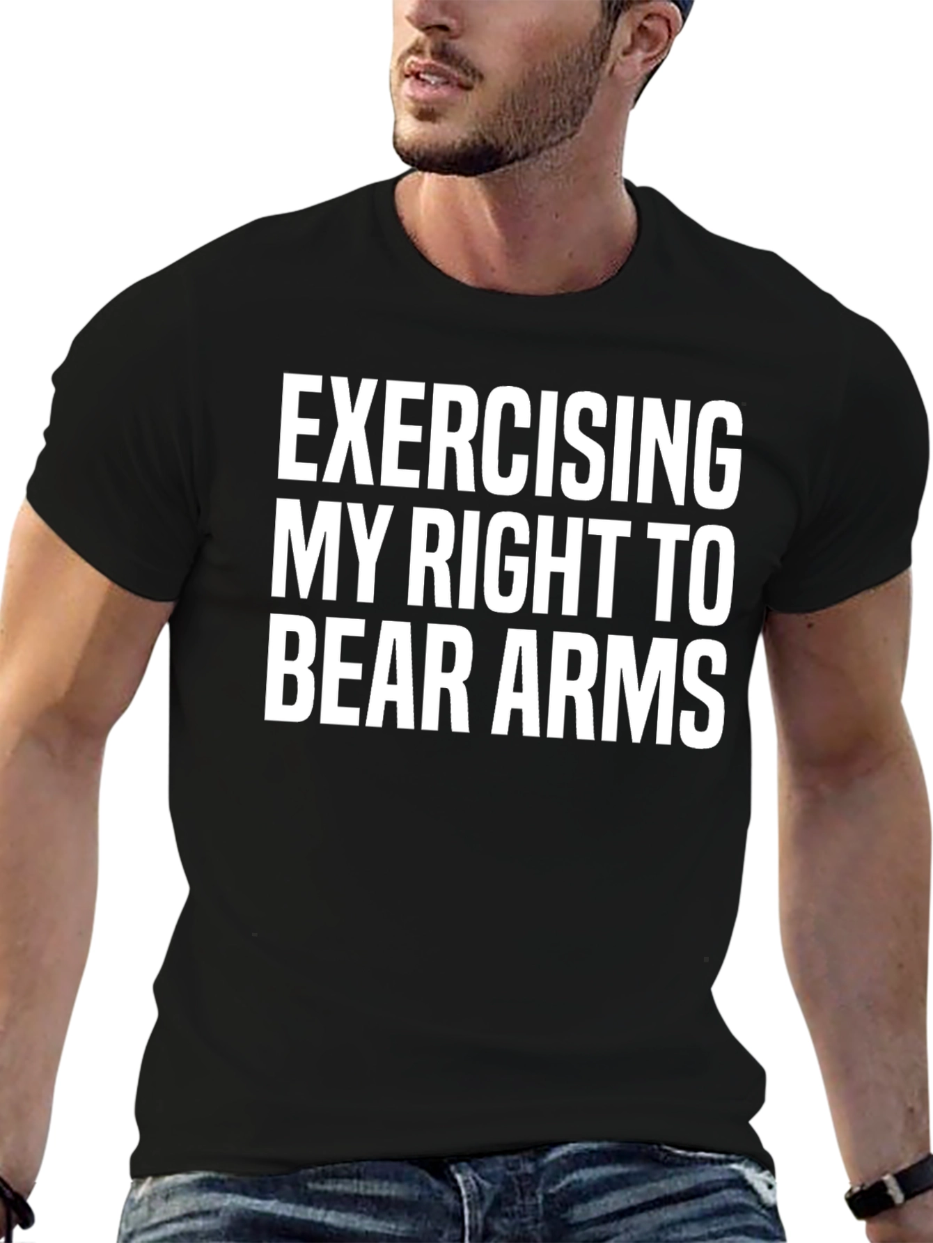 Black Exercising My Right to Bear Arms Funny Graphic Tee view 6