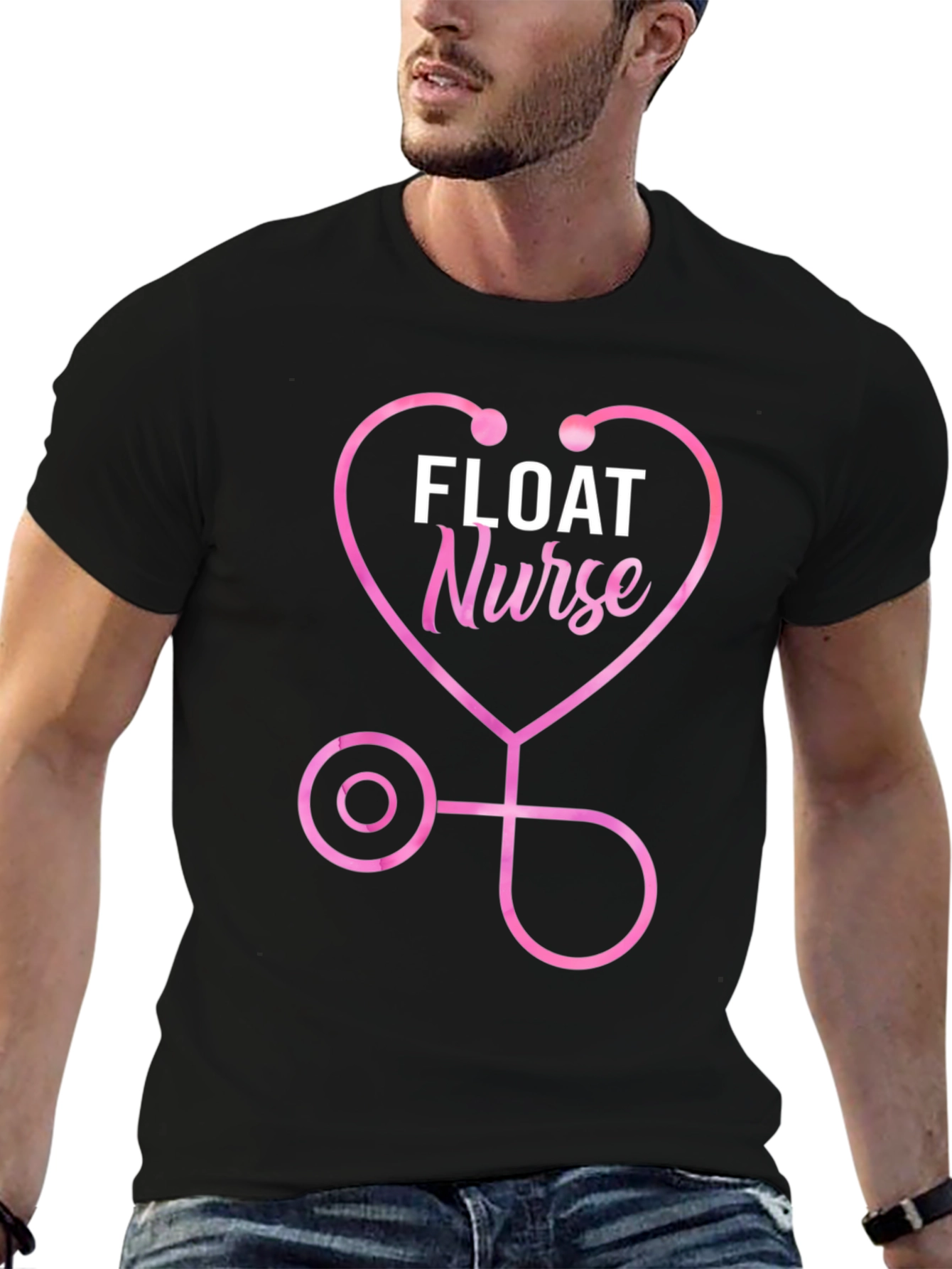 Black Float Nurse Stethoscope Heart T-Shirt view 6