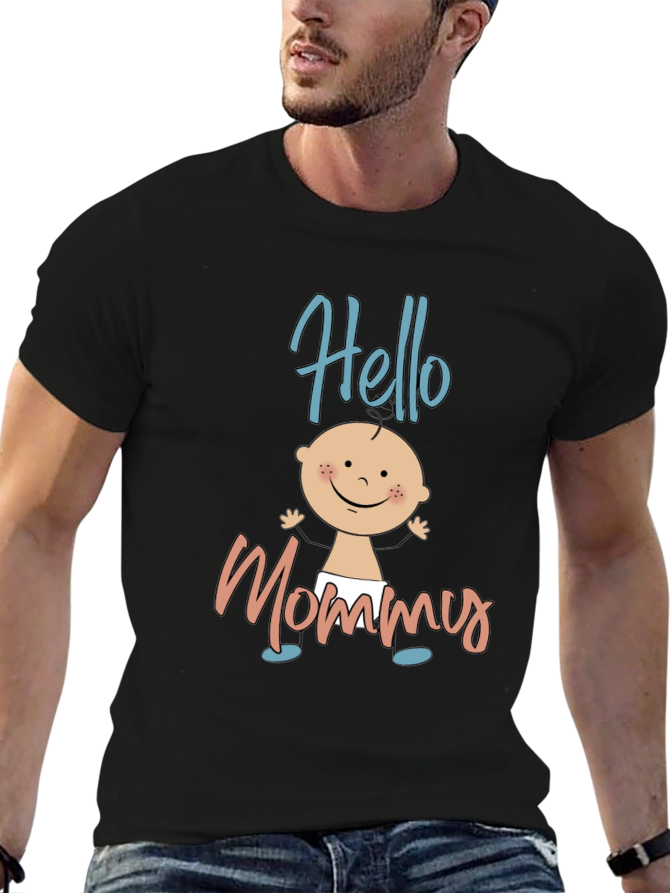 Black Hello Mommy Black T-Shirt view 6