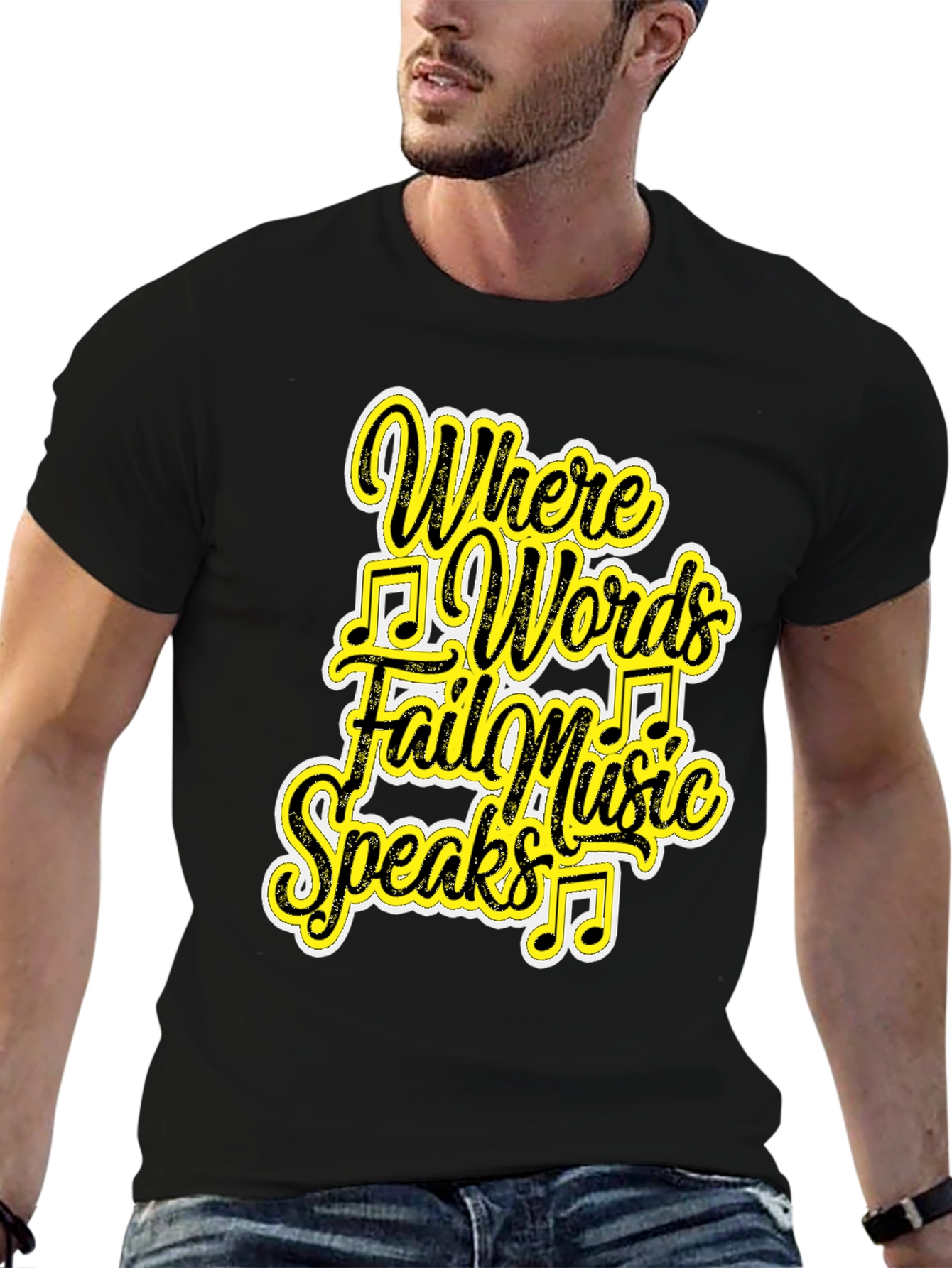 Black Music Speaks Graphic Tee - Black Cotton T-Shirt view 6